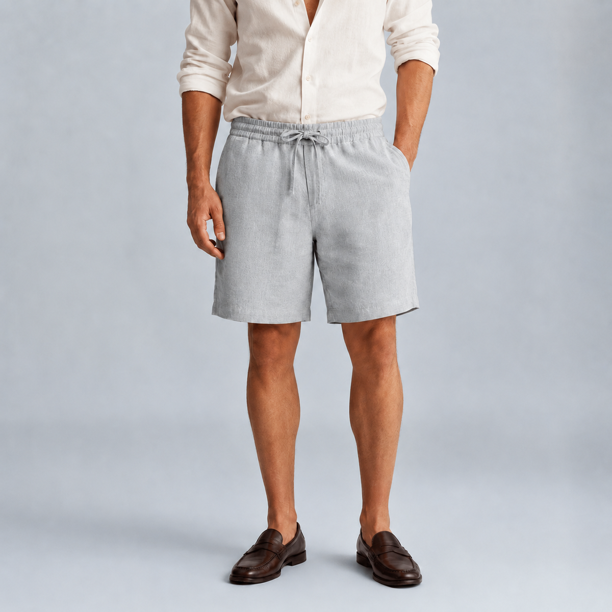 Men's Linen Solid Colour Lightweight Shorts Black Canvas