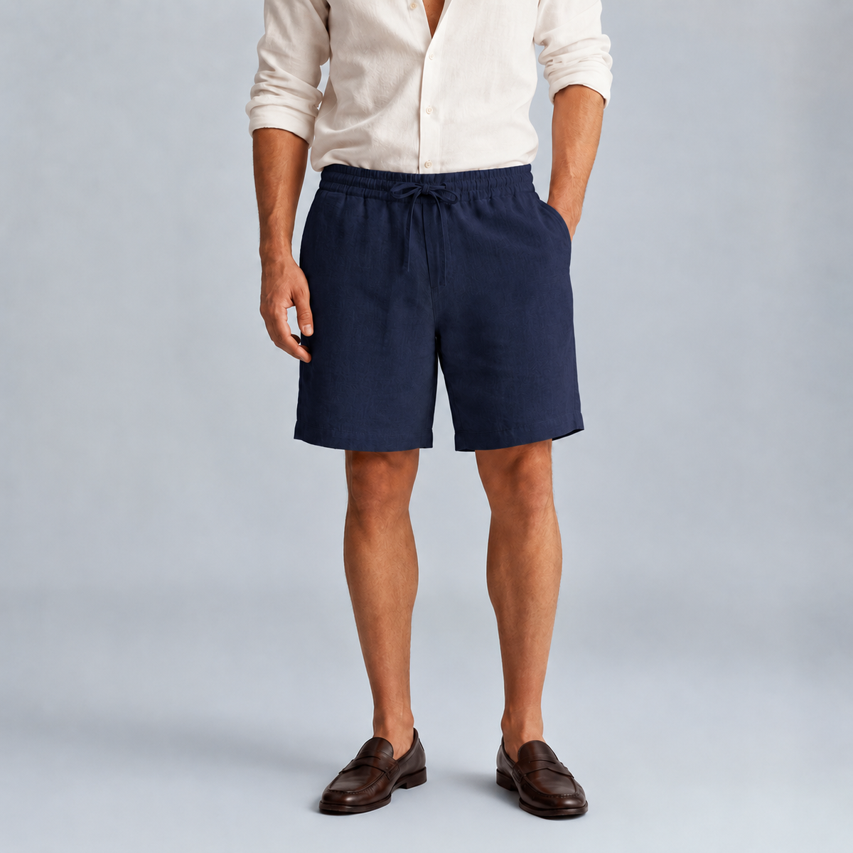 Men's Linen Solid Colour Lightweight Shorts Black Canvas