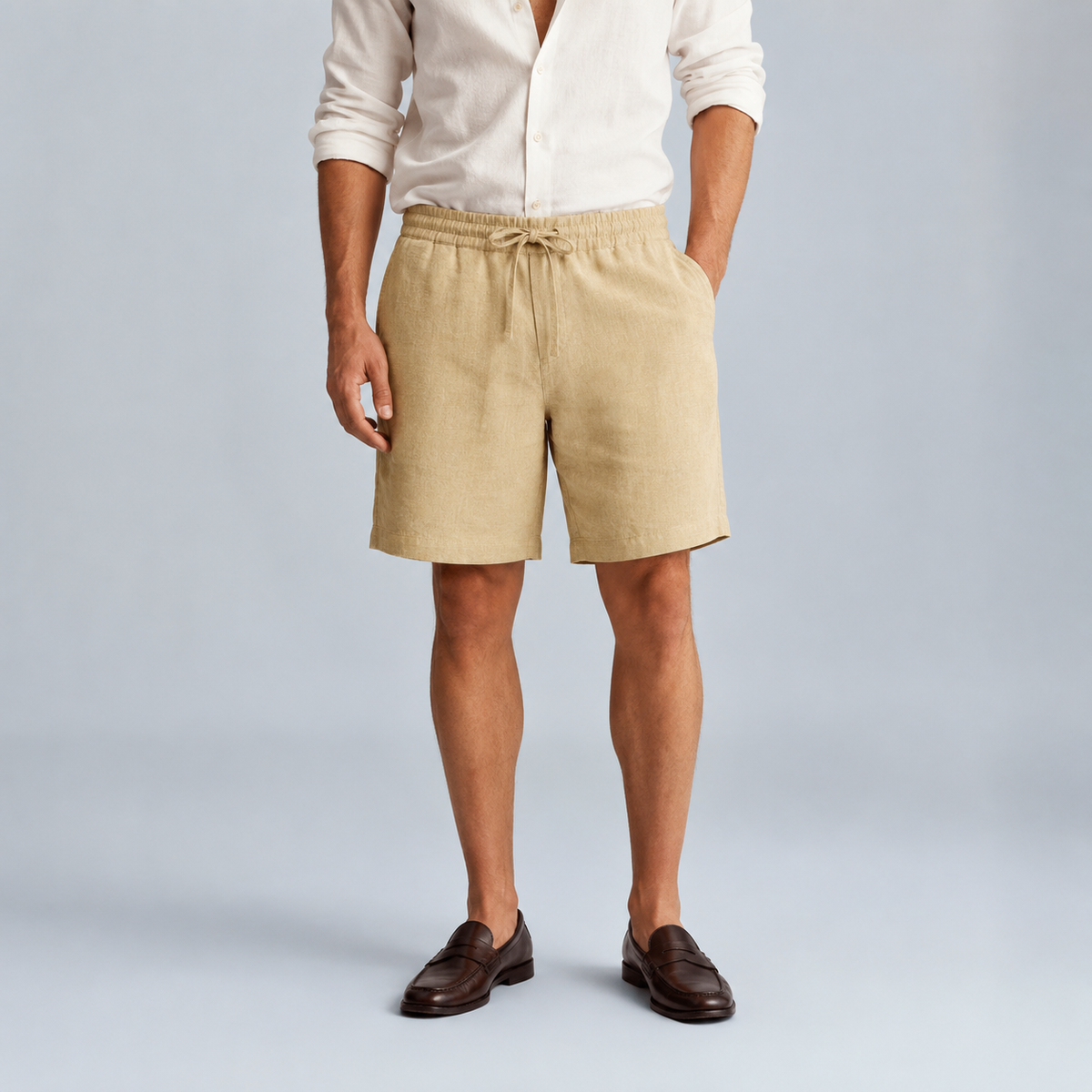 Men's Linen Solid Colour Lightweight Shorts Black Canvas