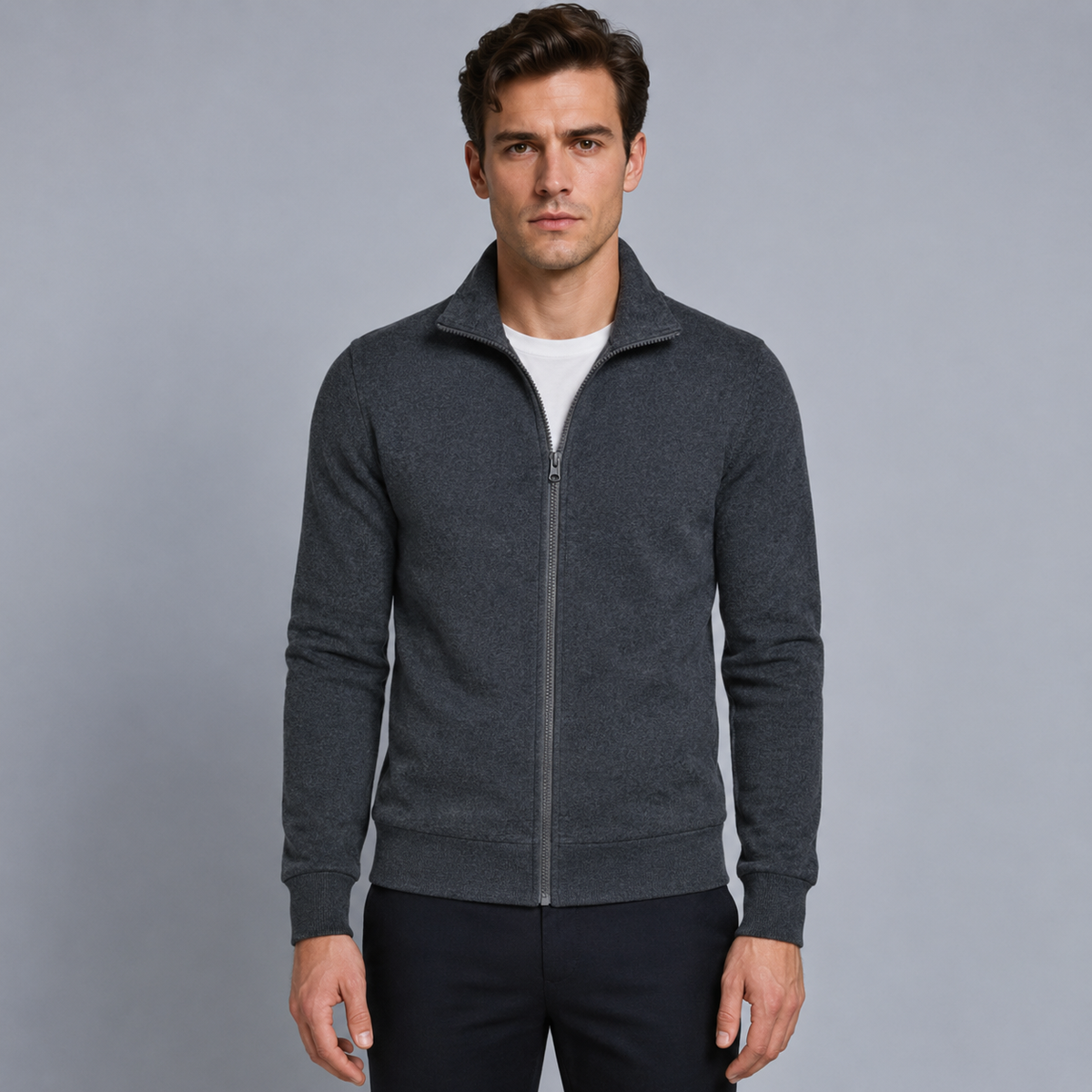 Men's Long Sleeve Zip-Up Jacket Black Canvas