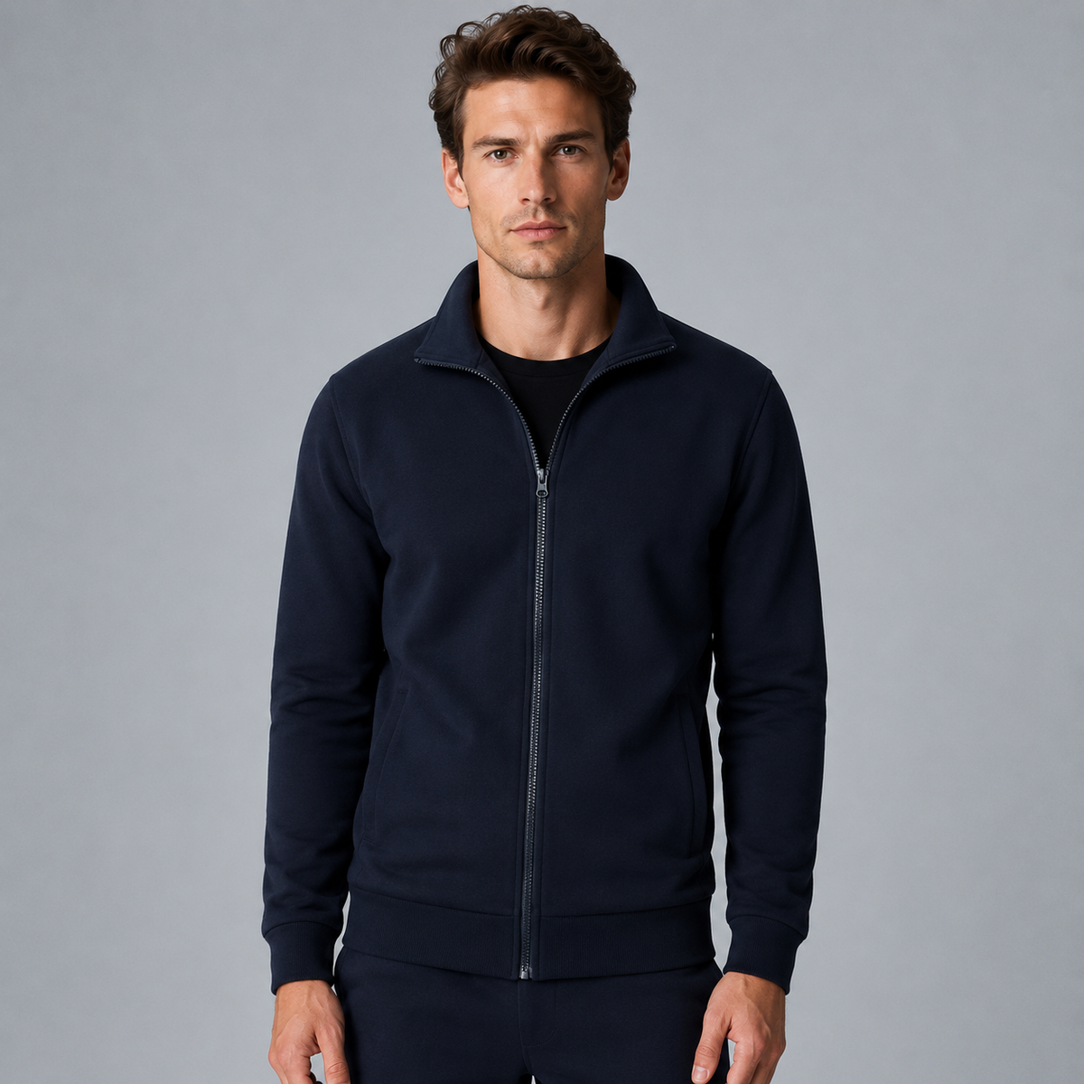 Men's Long Sleeve Zip-Up Jacket Black Canvas