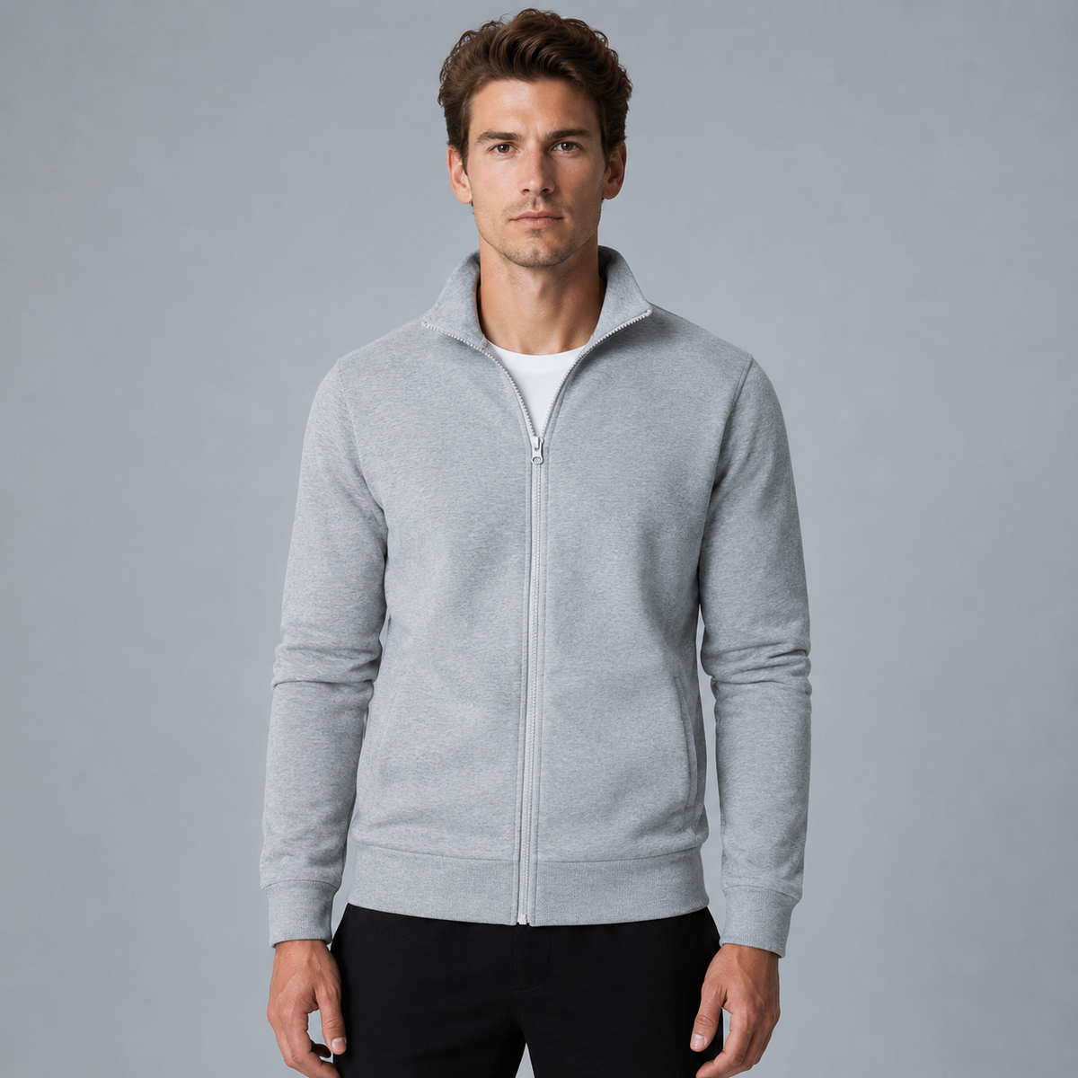 Men's Long Sleeve Zip-Up Jacket Black Canvas