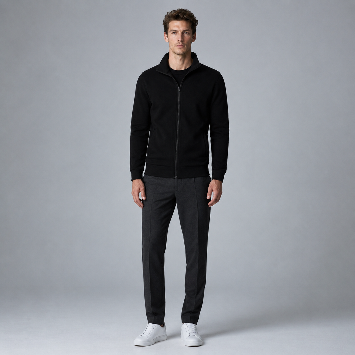 Men's Long Sleeve Zip-Up Jacket Black Canvas