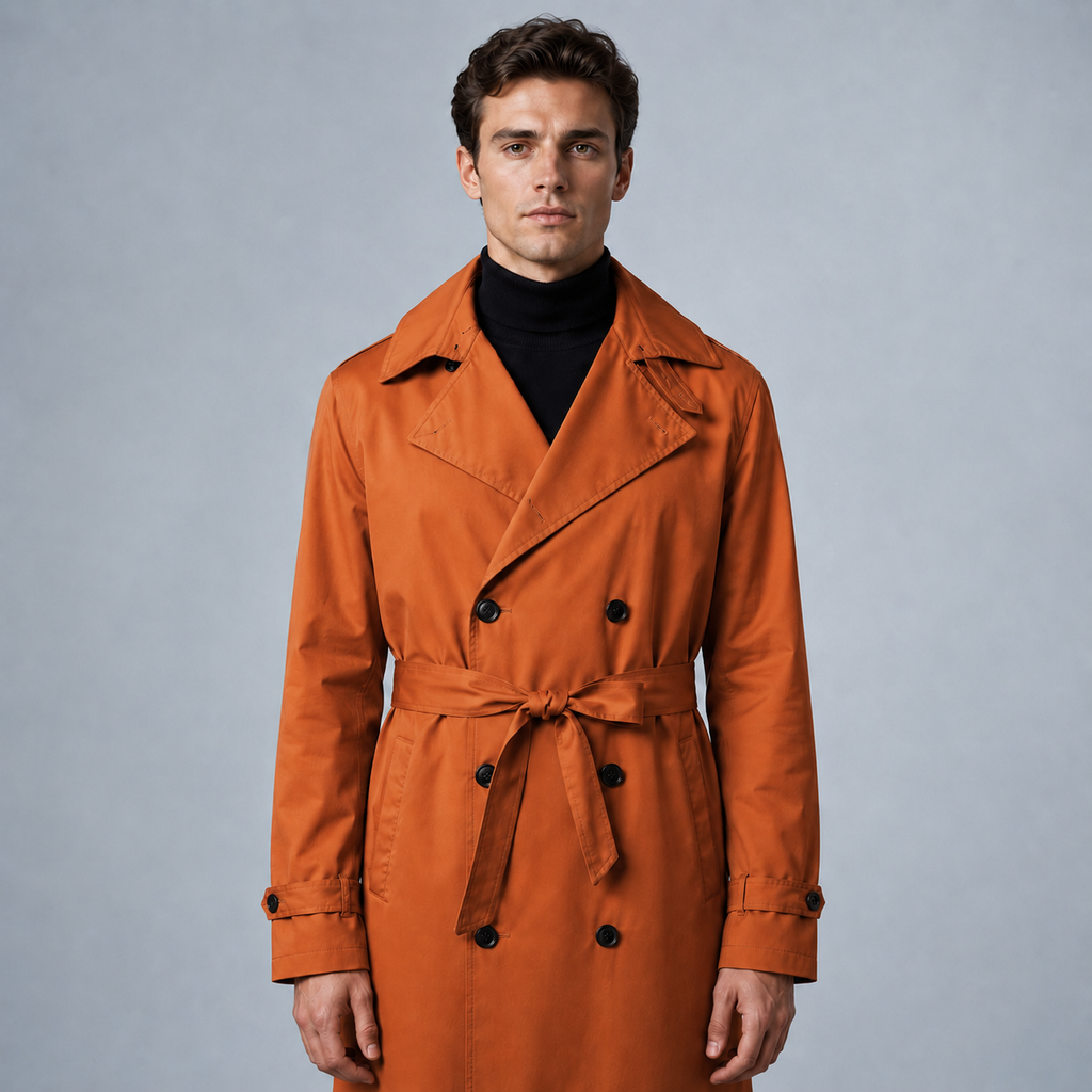 Men's Longline Trench Coat British Style Black Canvas