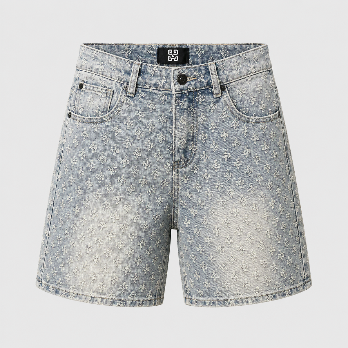 Men's Loose Fit Retro Jacquard Denim Shorts Black Canvas