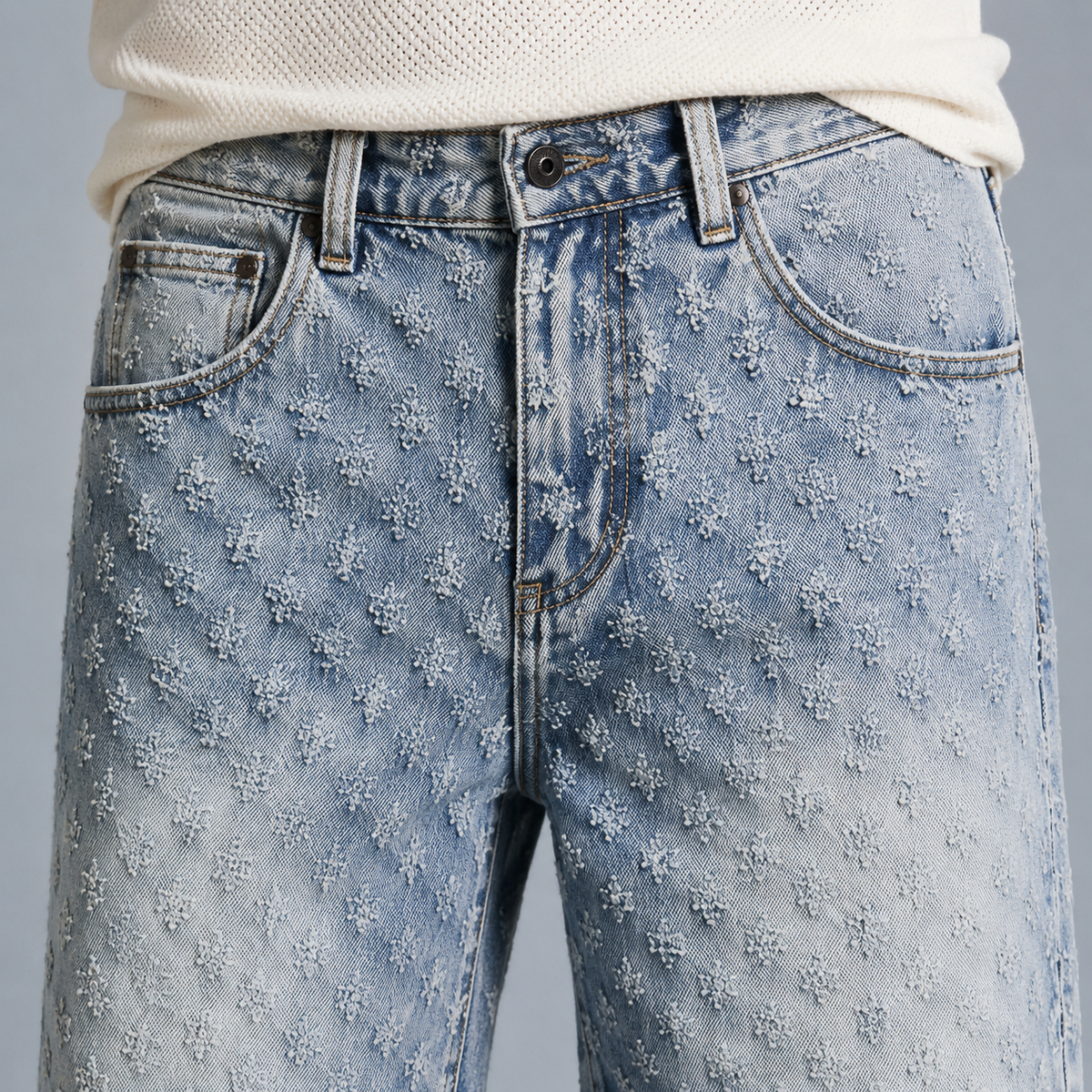 Men's Loose Fit Retro Jacquard Denim Shorts Black Canvas