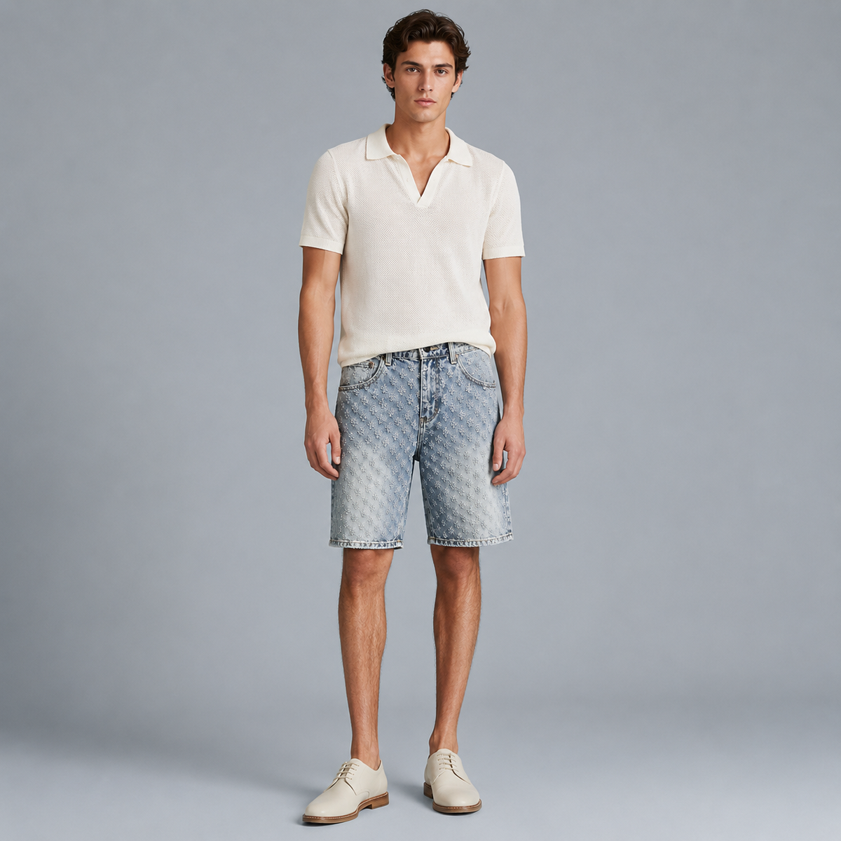 Men's Loose Fit Retro Jacquard Denim Shorts Black Canvas
