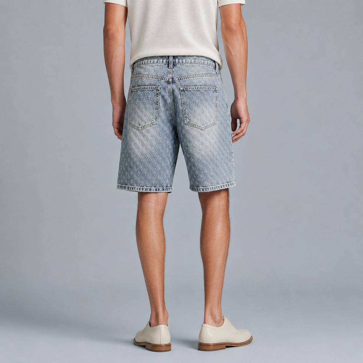 Men's Loose Fit Retro Jacquard Denim Shorts Black Canvas