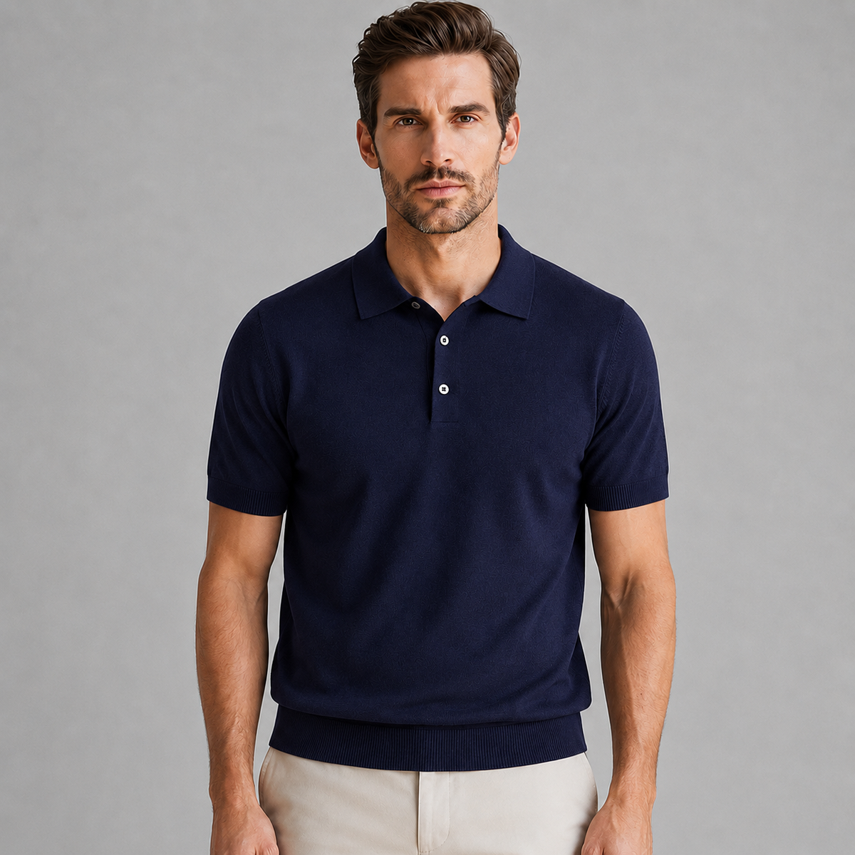 Men's Merino Knit Polo Shirt Relaxed Fit Black Canvas