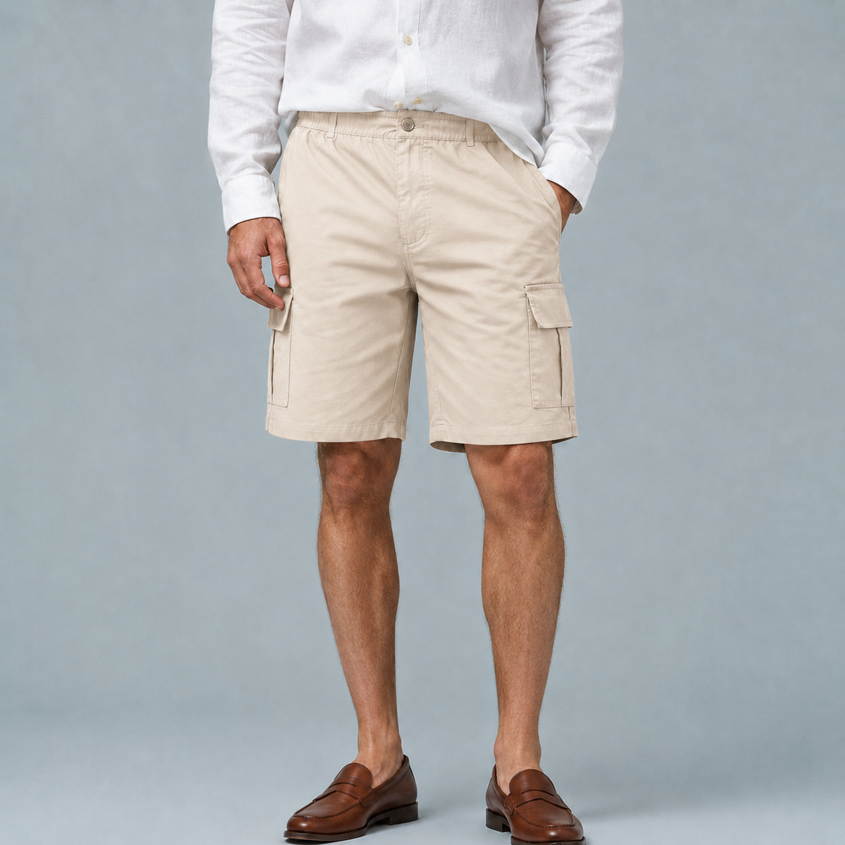 Men's Multi-Pocket Cargo Shorts Black Canvas