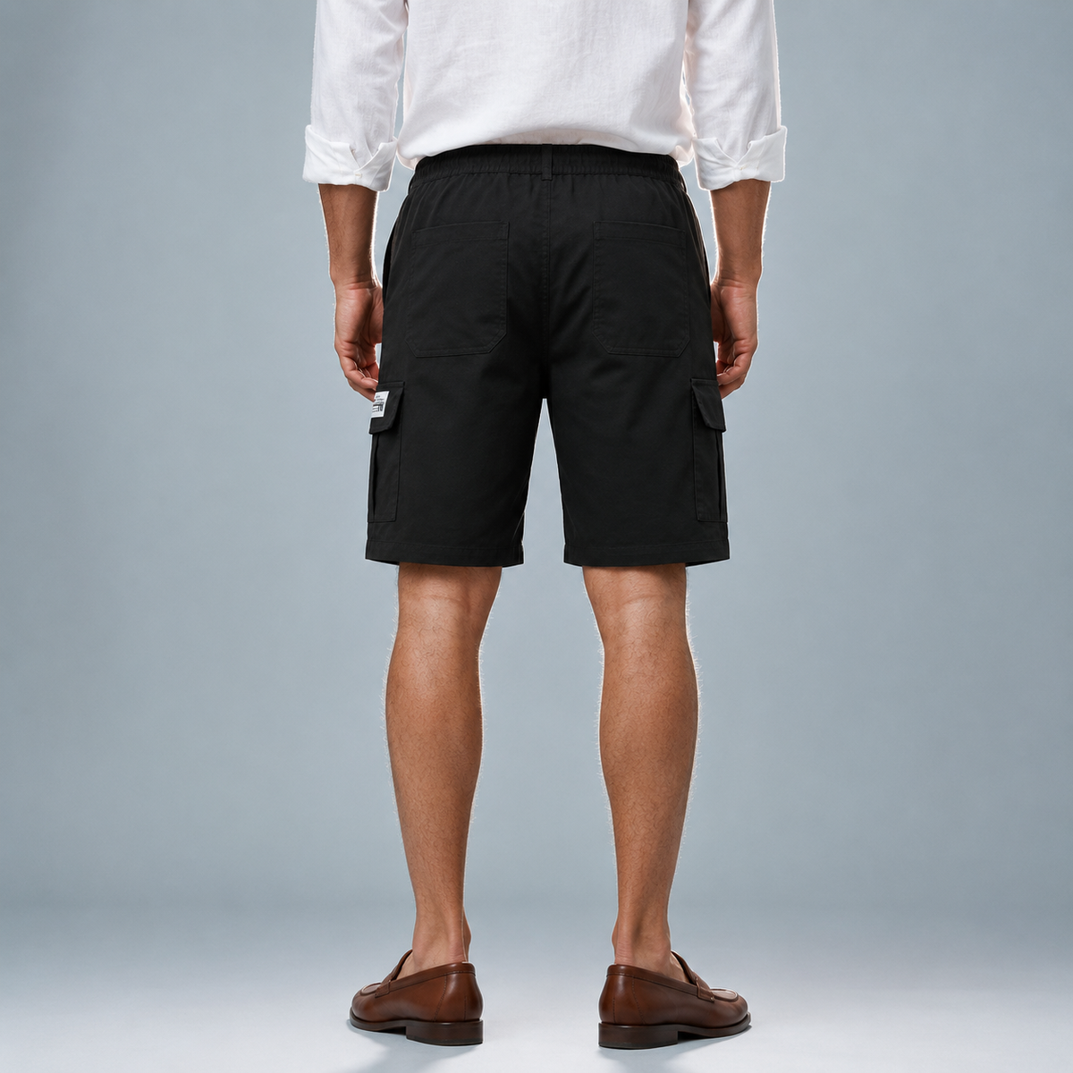 Men's Multi-Pocket Cargo Shorts Black Canvas