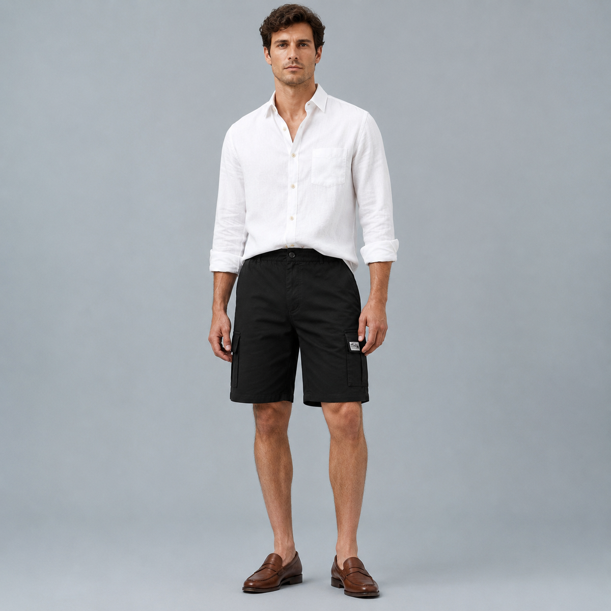 Men's Multi-Pocket Cargo Shorts Black Canvas