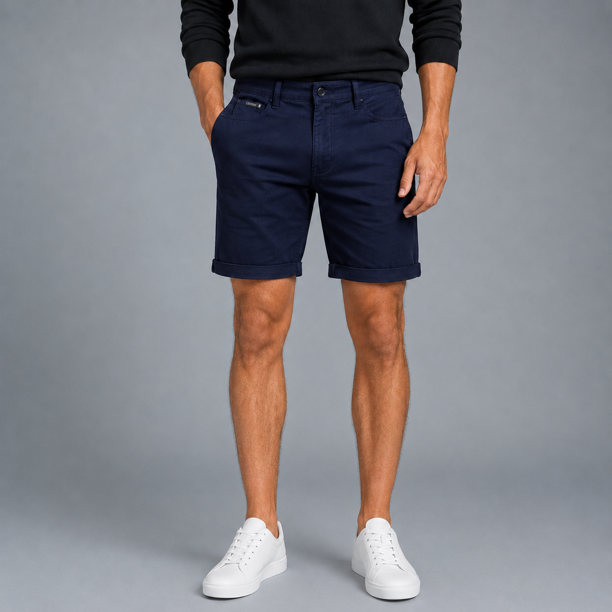 Men's Oversized Stretch Cotton Shorts Black Canvas