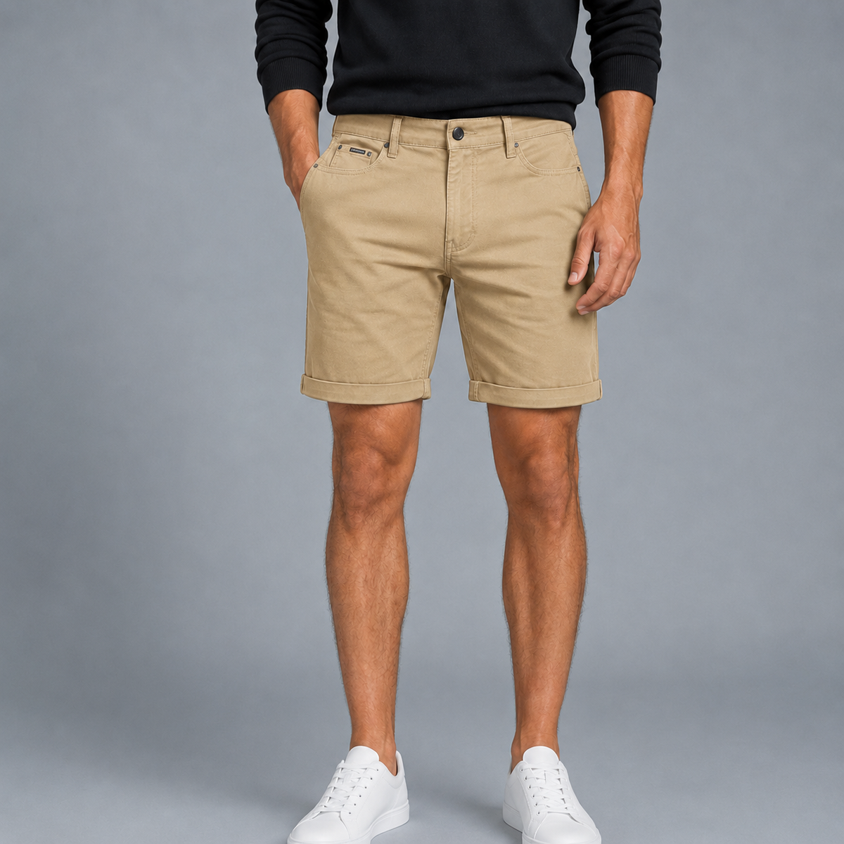 Men's Oversized Stretch Cotton Shorts Black Canvas