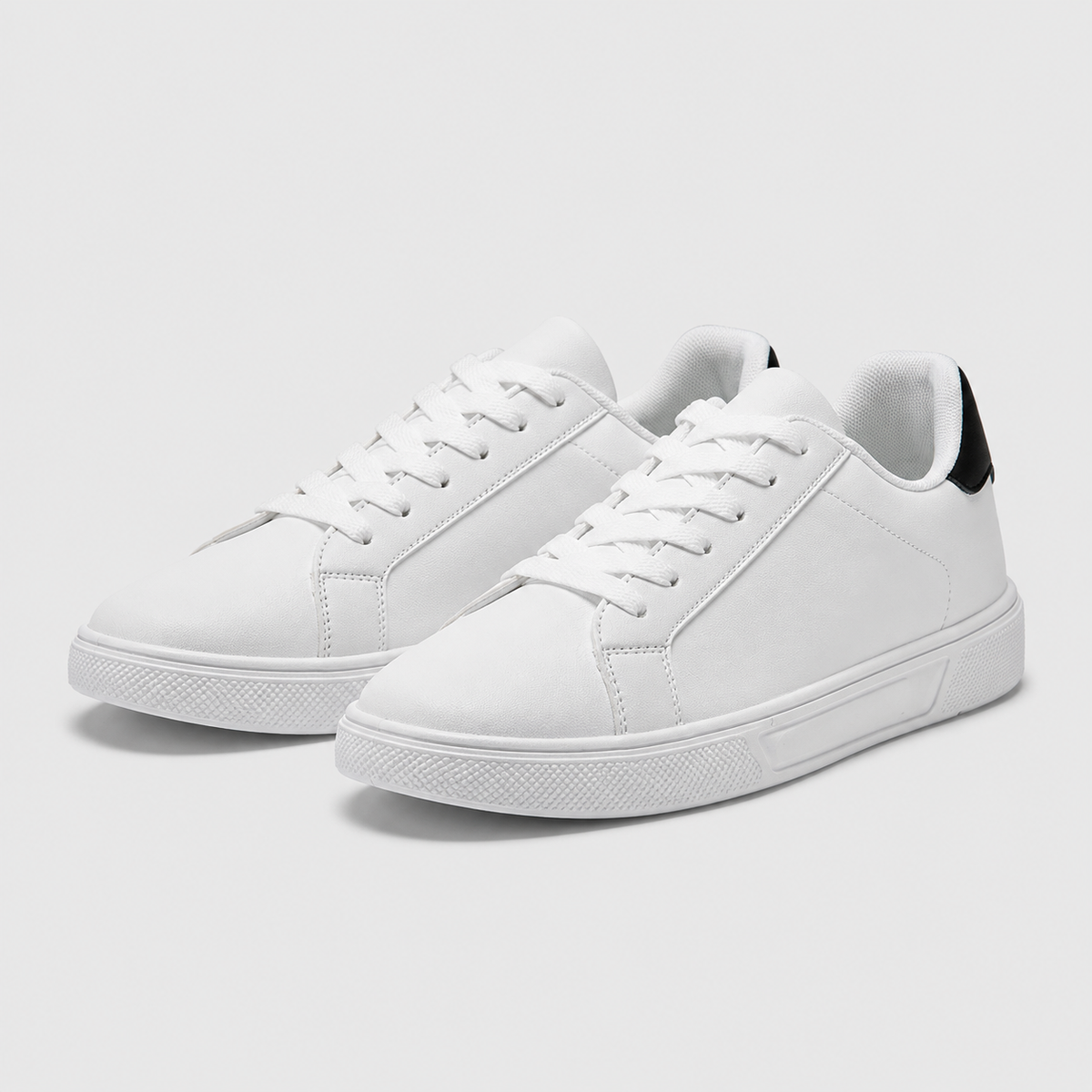 Men's PU Leather Smart Casual White Sneakers Black Canvas