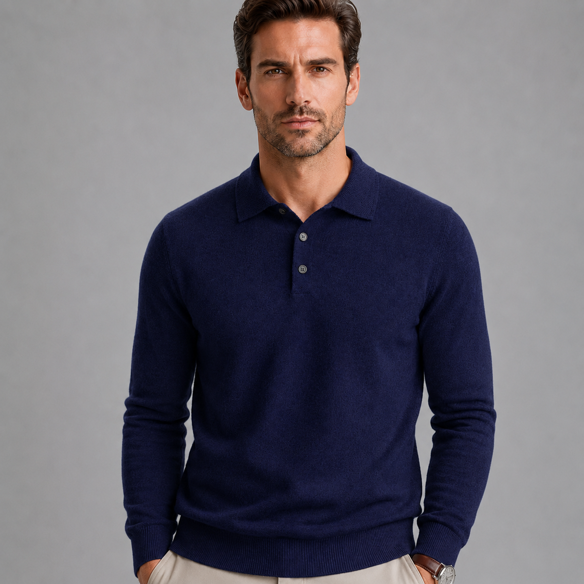 Men's Pure Wool Polo Neck Knitted Pullover Black Canvas