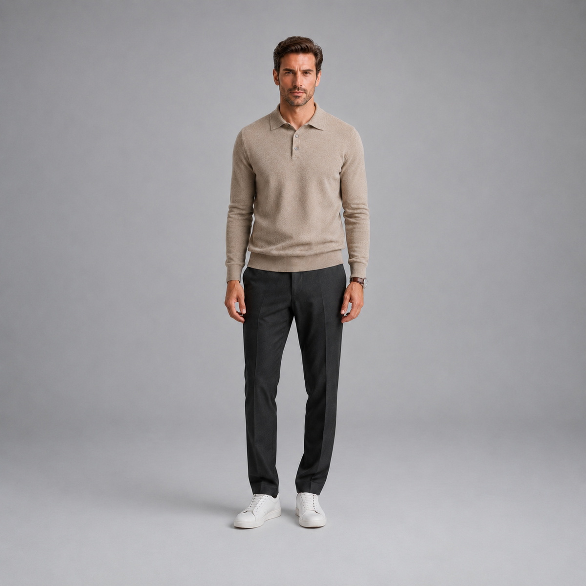 Men's Pure Wool Polo Neck Knitted Pullover Black Canvas