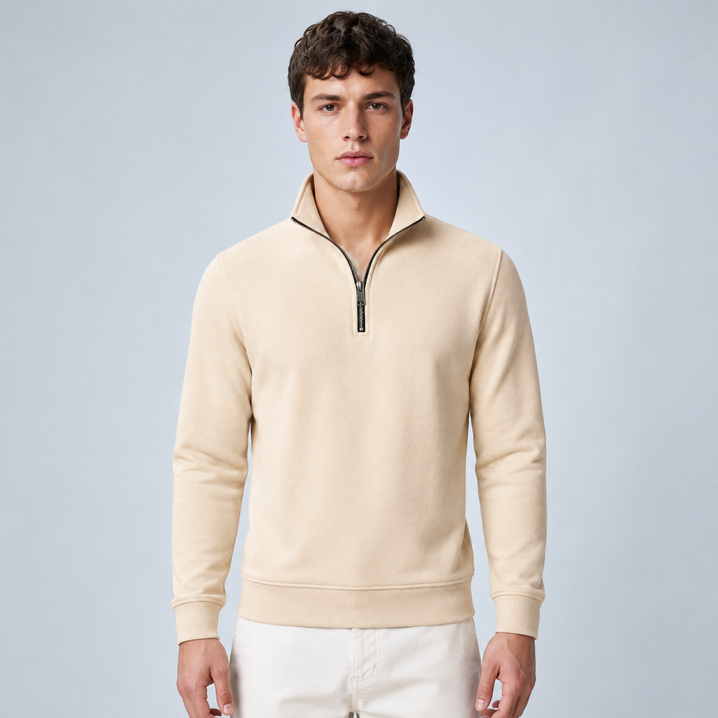 Men's Quarter-Zip Pullover Sweatshirt Black Canvas