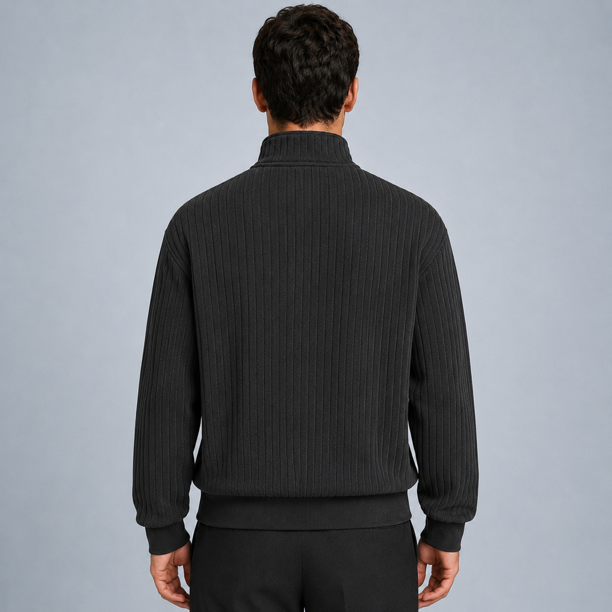 Men's Quarter-Zip Striped Long Sleeve Sweatshirt Black Canvas