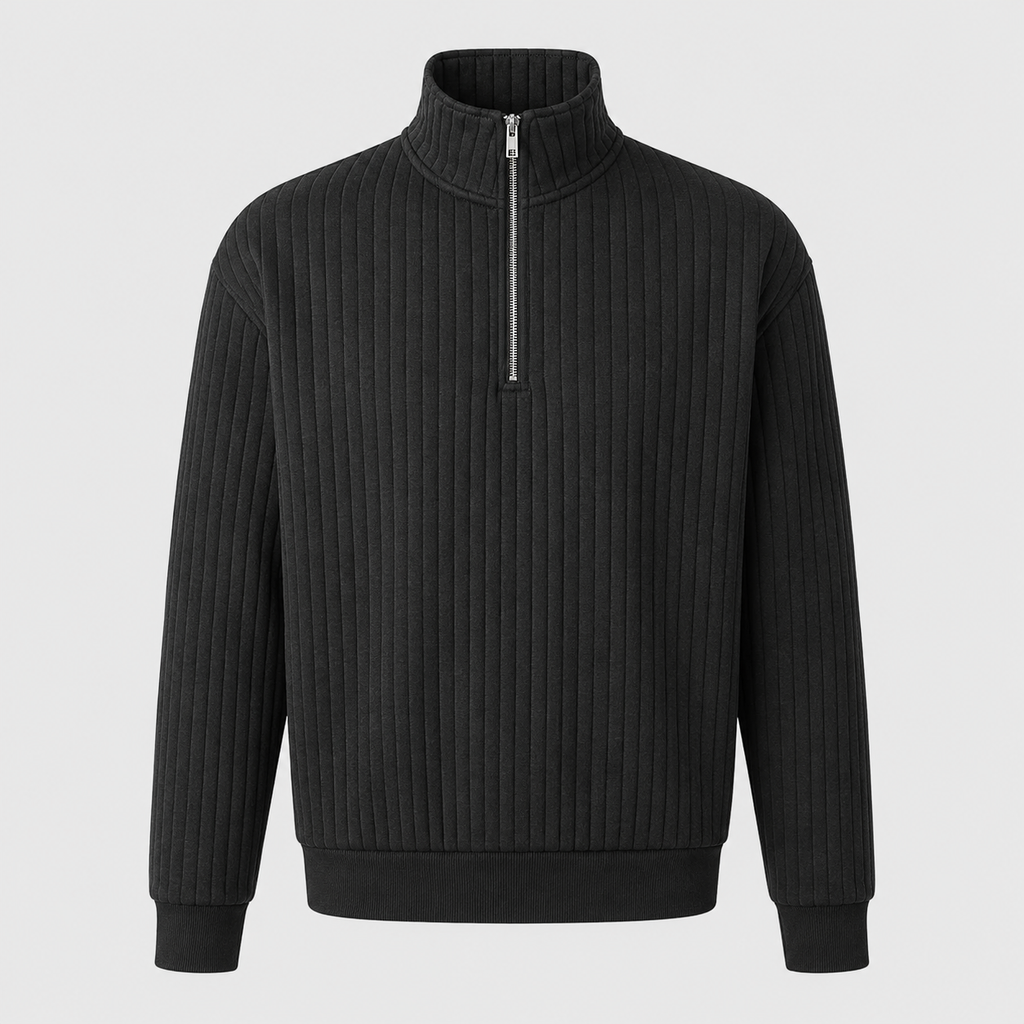 Men's Quarter-Zip Striped Long Sleeve Sweatshirt Black Canvas