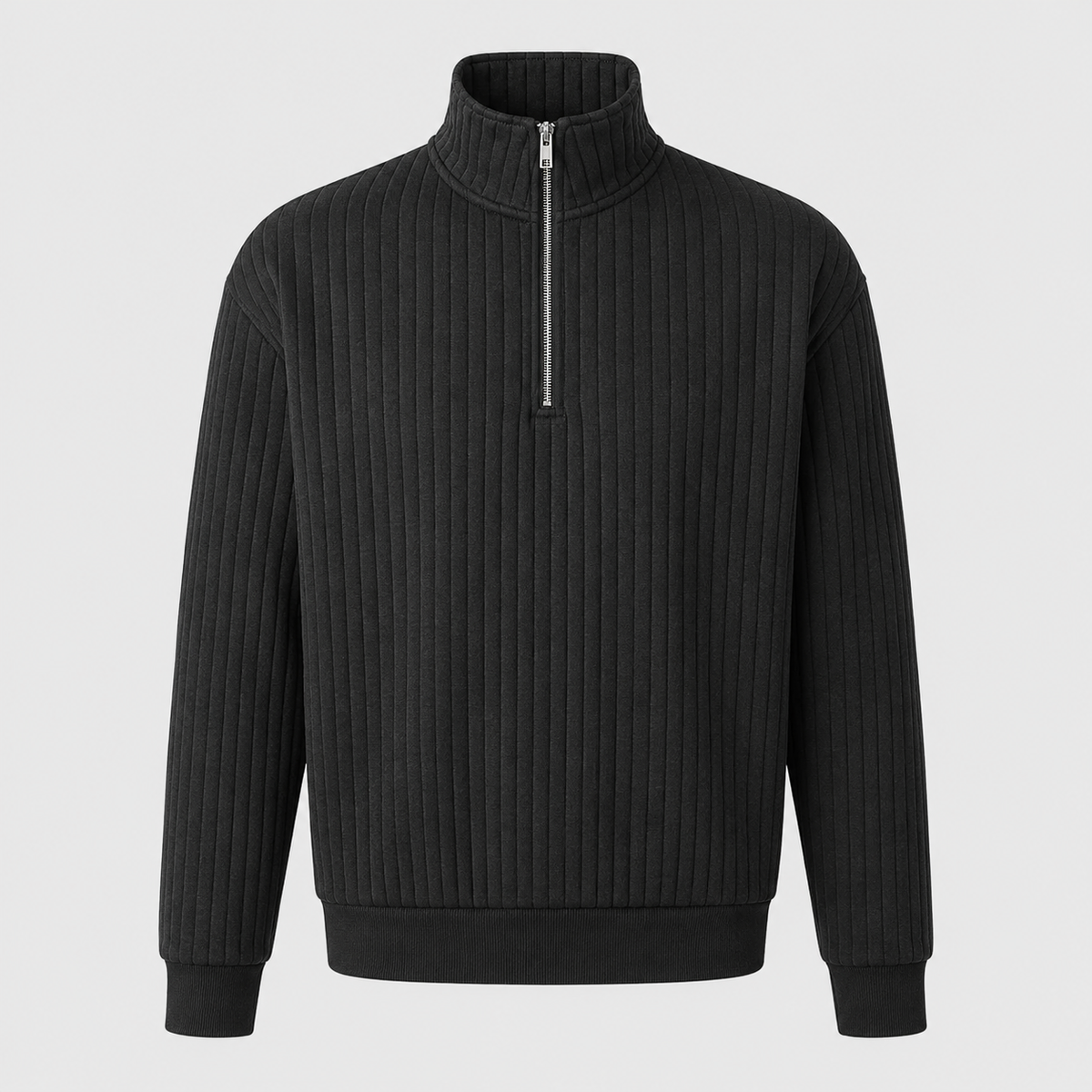 Men's Quarter-Zip Striped Long Sleeve Sweatshirt Black Canvas