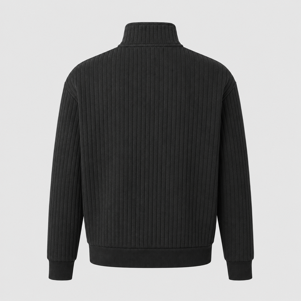 Men's Quarter-Zip Striped Long Sleeve Sweatshirt Black Canvas