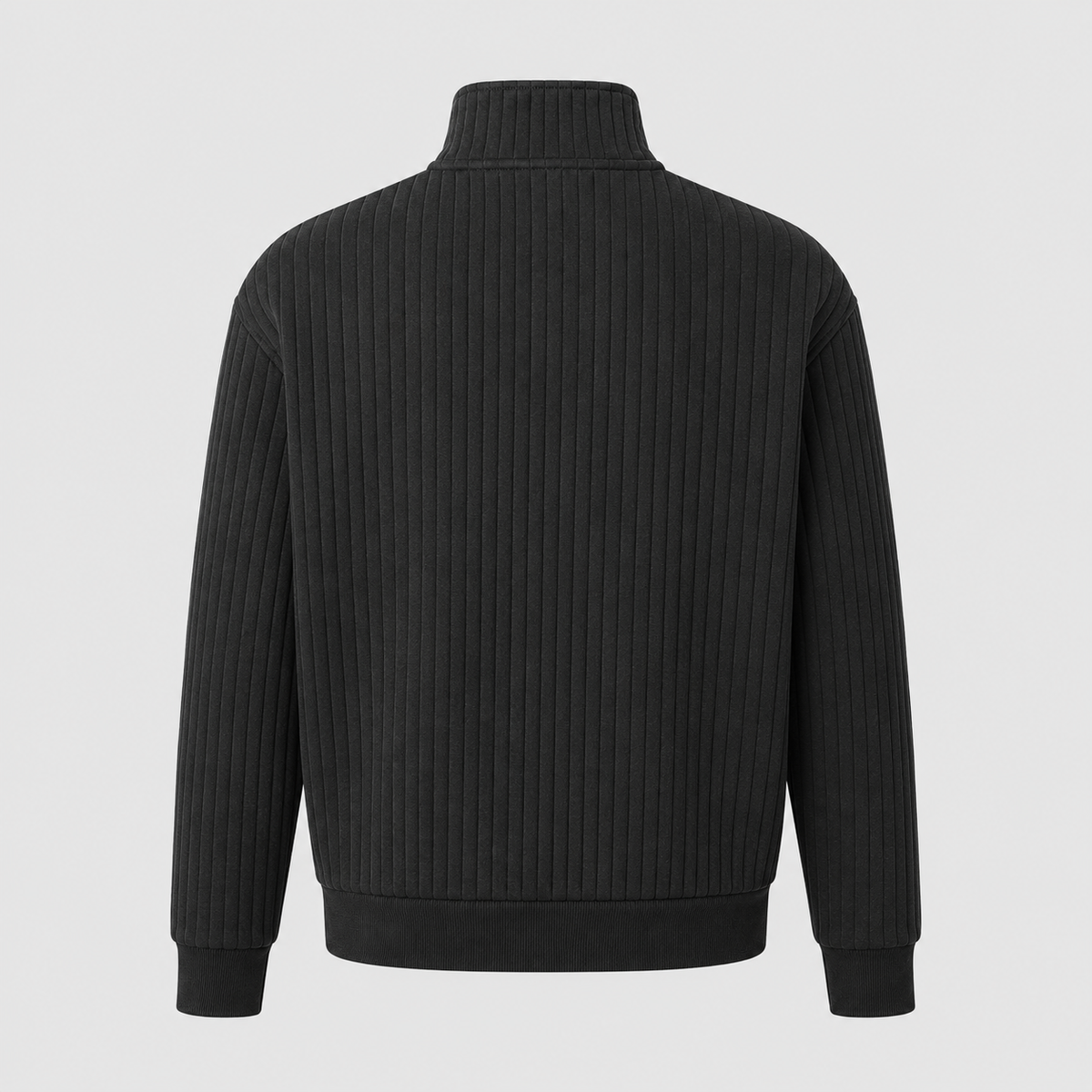 Men's Quarter-Zip Striped Long Sleeve Sweatshirt Black Canvas