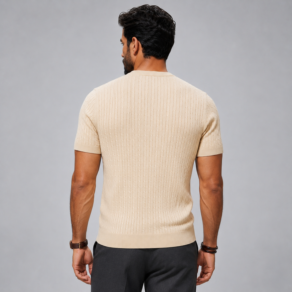 Men's Ribbed Knit Crewneck Short Sleeve Top Black Canvas