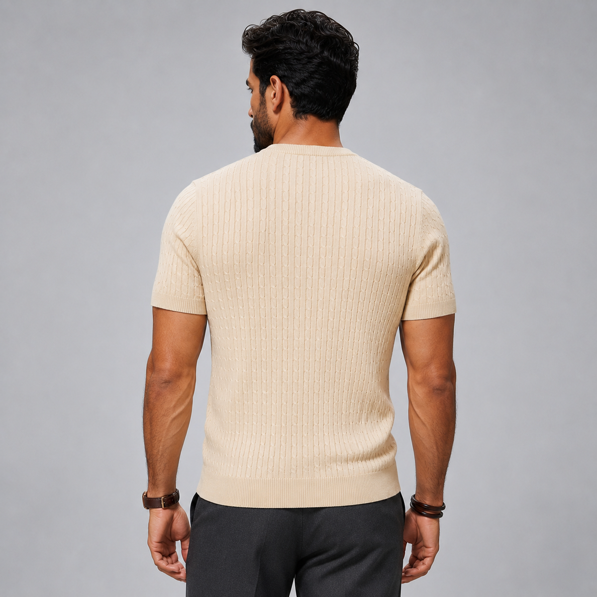 Men's Ribbed Knit Crewneck Short Sleeve Top Black Canvas