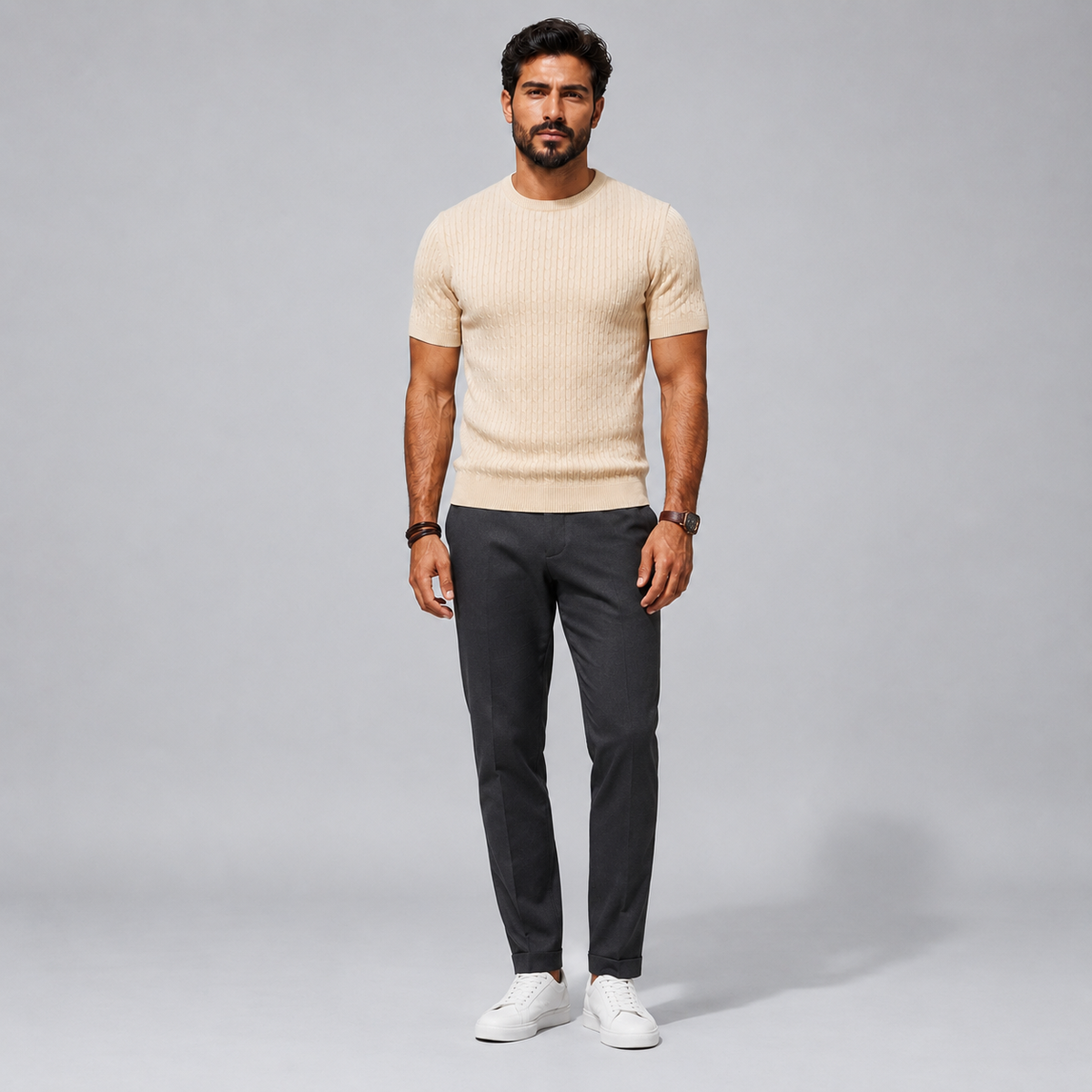 Men's Ribbed Knit Crewneck Short Sleeve Top Black Canvas