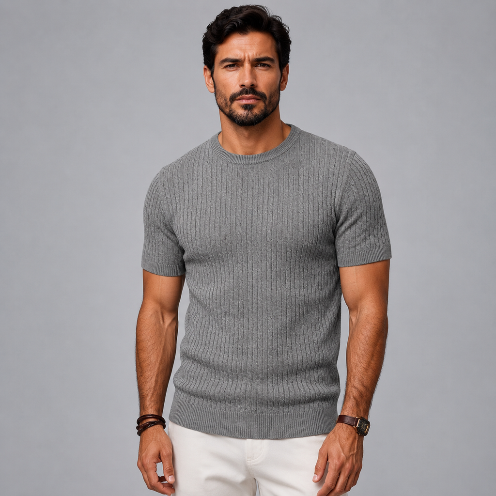 Men's Ribbed Knit Crewneck Short Sleeve Top Black Canvas