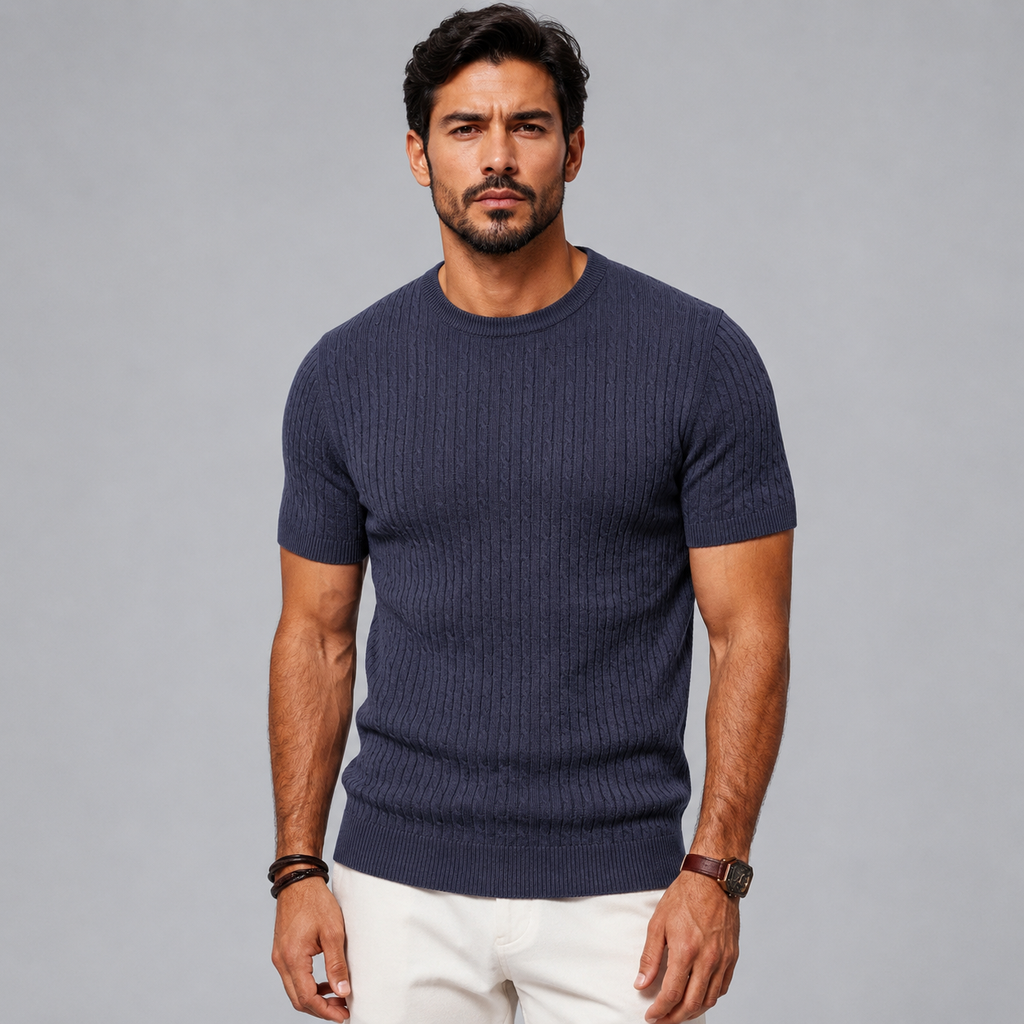 Men's Ribbed Knit Crewneck Short Sleeve Top Black Canvas