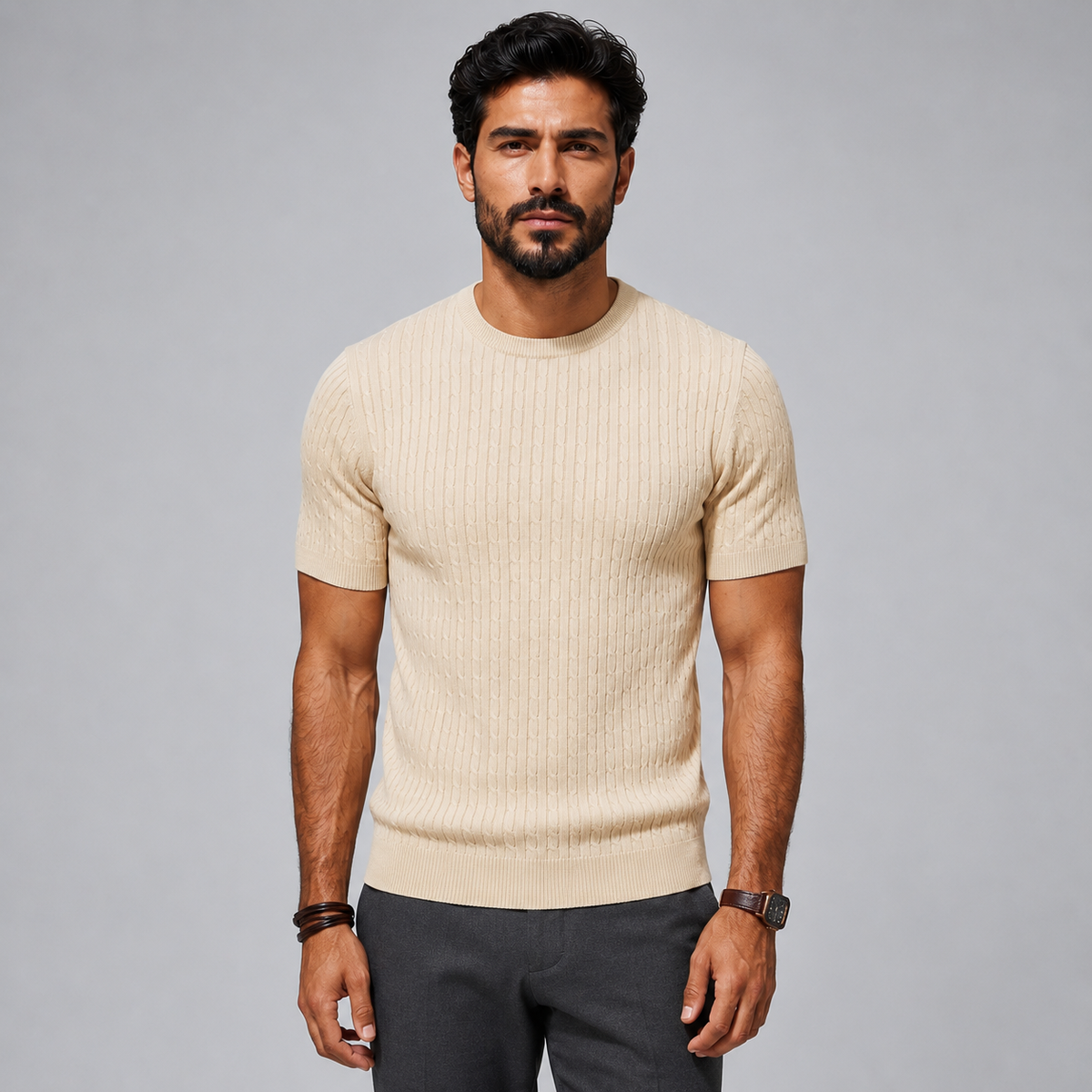 Men's Ribbed Knit Crewneck Short Sleeve Top Black Canvas
