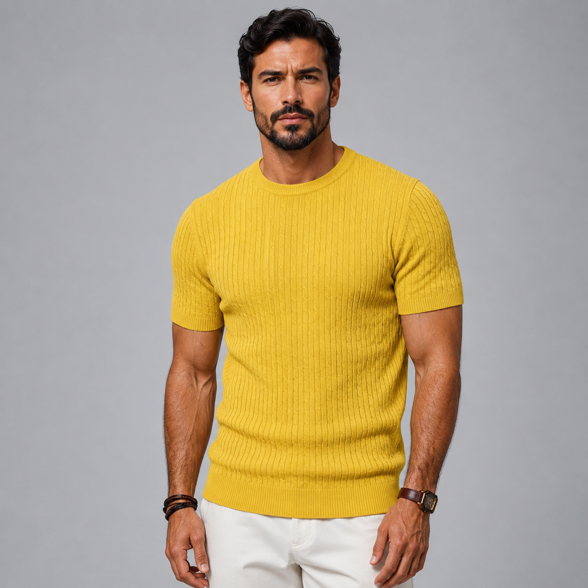 Men's Ribbed Knit Crewneck Short Sleeve Top Black Canvas