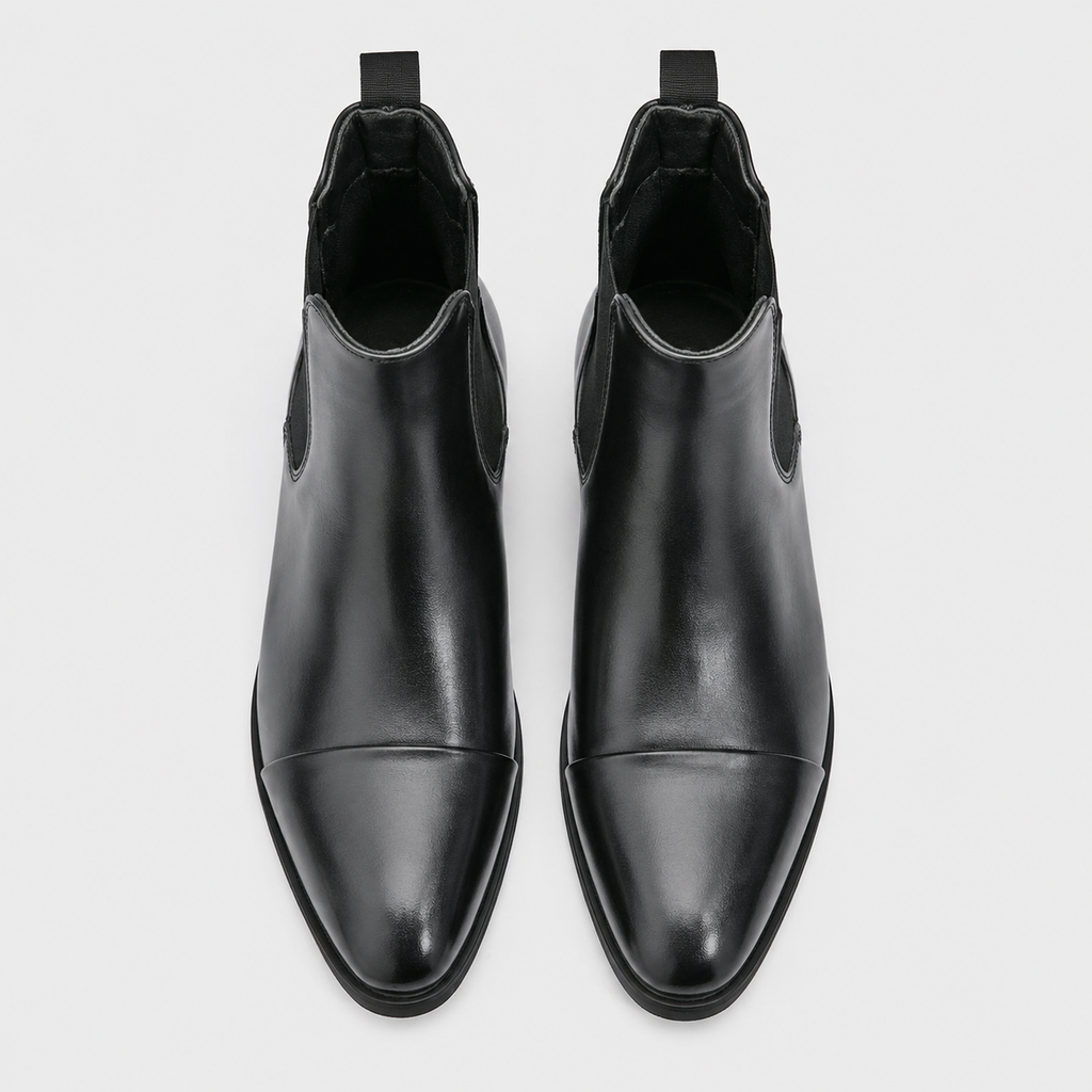 Men's Round Toe Slip-On Chelsea Boots Black Canvas