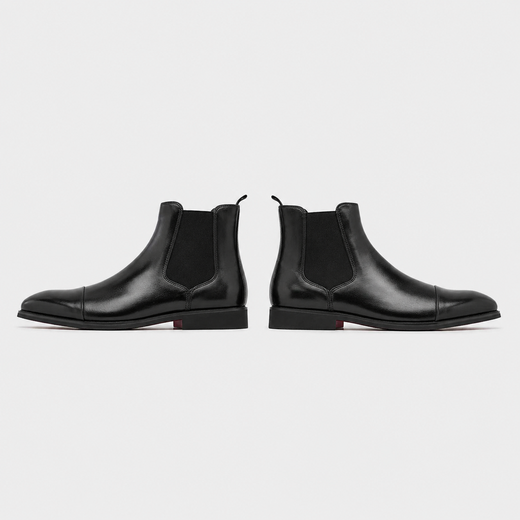 Men's Round Toe Slip-On Chelsea Boots Black Canvas