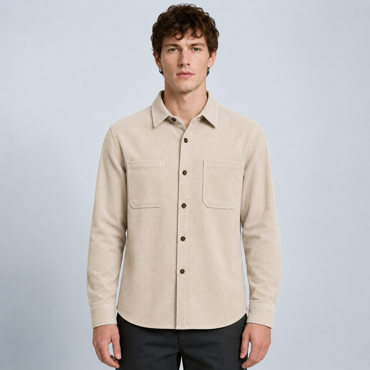 Men's Slim Fit Corduroy Button-Down Shirt Black Canvas