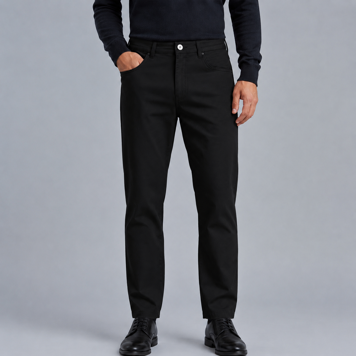 Men's Slim Fit Cotton Formal Zip Pocket Trousers Black Canvas