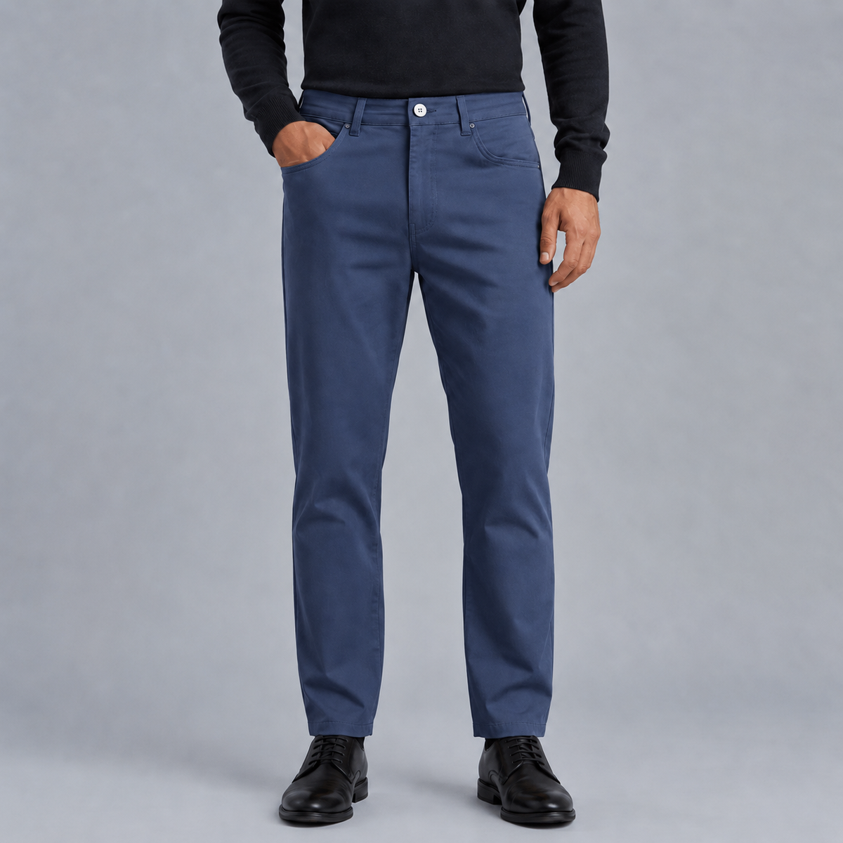 Men's Slim Fit Cotton Formal Zip Pocket Trousers Black Canvas