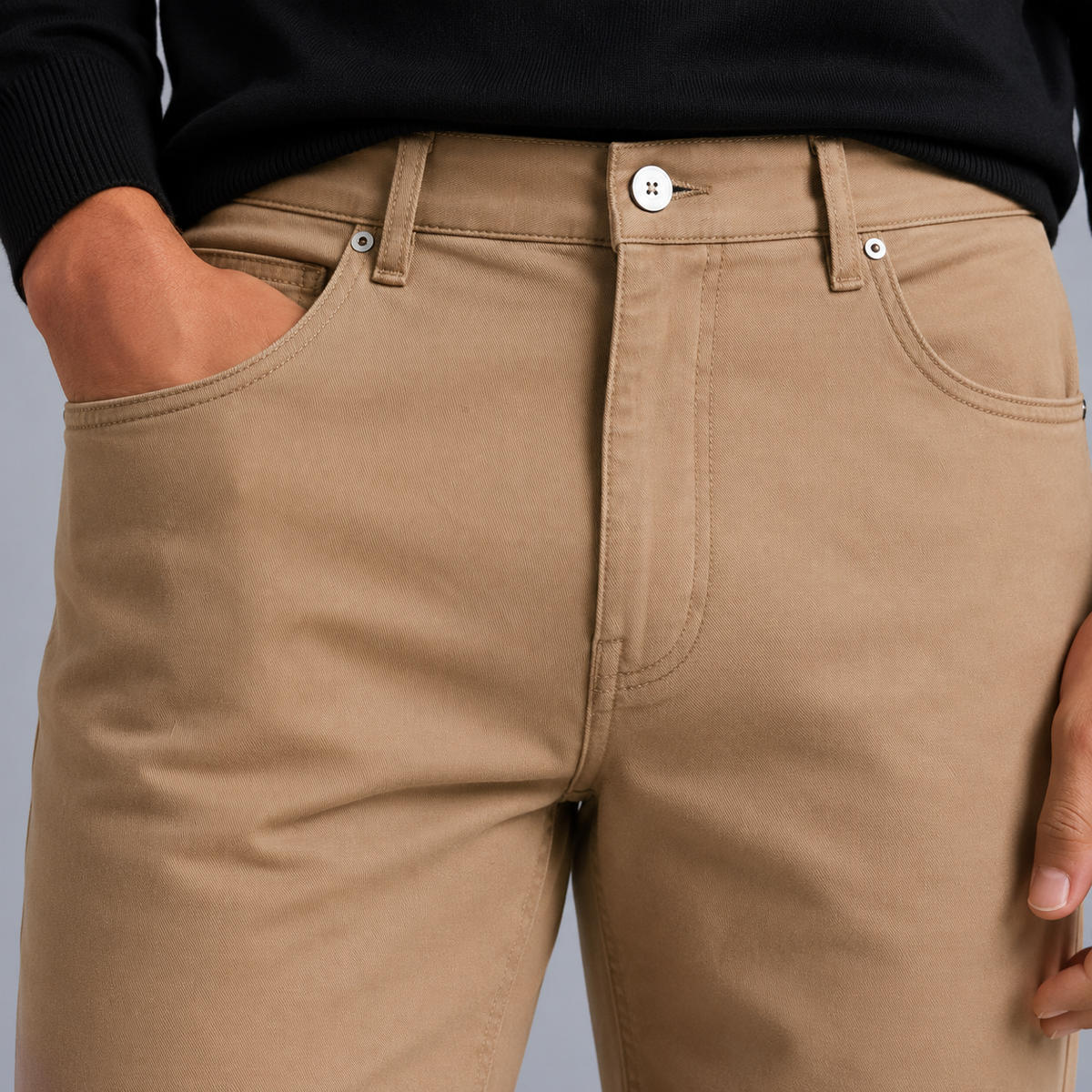 Men's Slim Fit Cotton Formal Zip Pocket Trousers Black Canvas