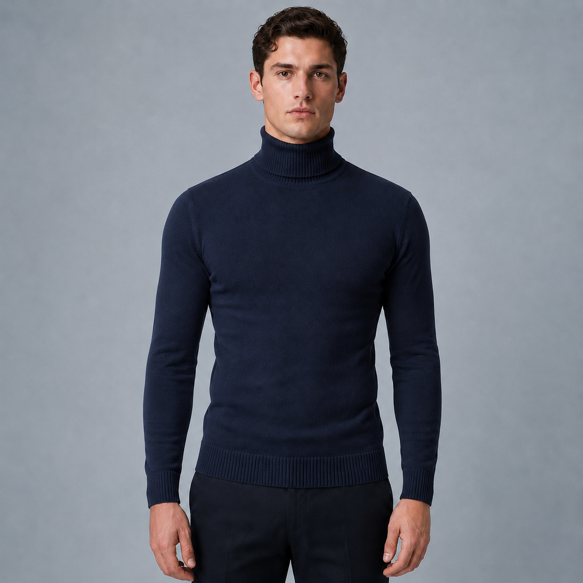Men's Slim Fit Cotton Turtleneck Knit Jumper Black Canvas