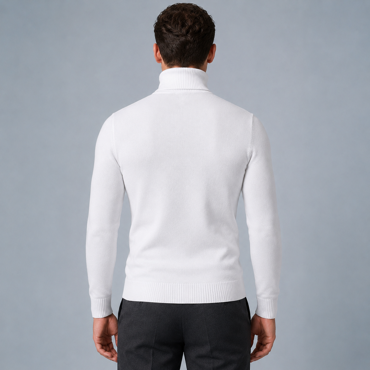 Men's Slim Fit Cotton Turtleneck Knit Jumper Black Canvas
