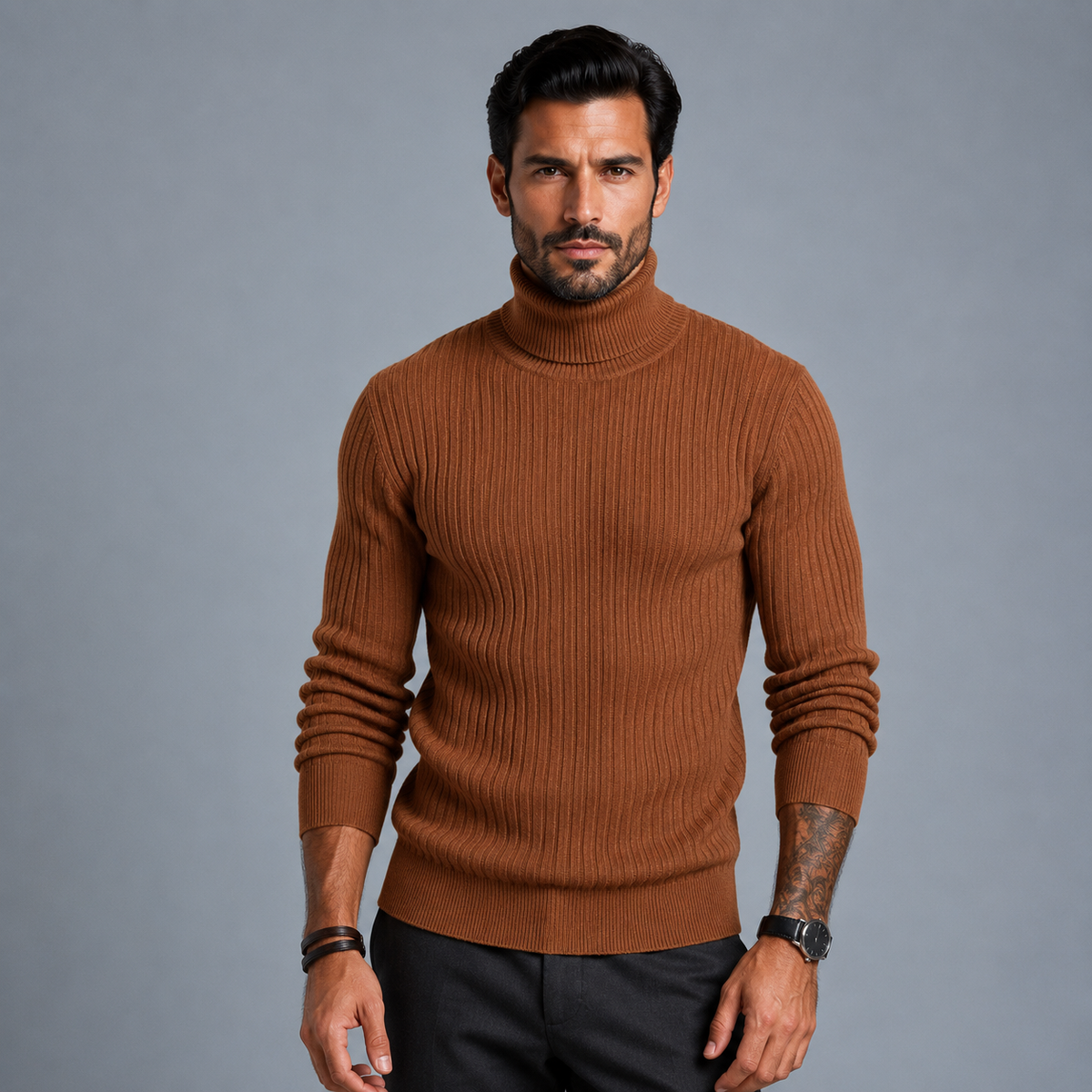 Men's Slim Fit Heavyweight Turtleneck Jumper Black Canvas