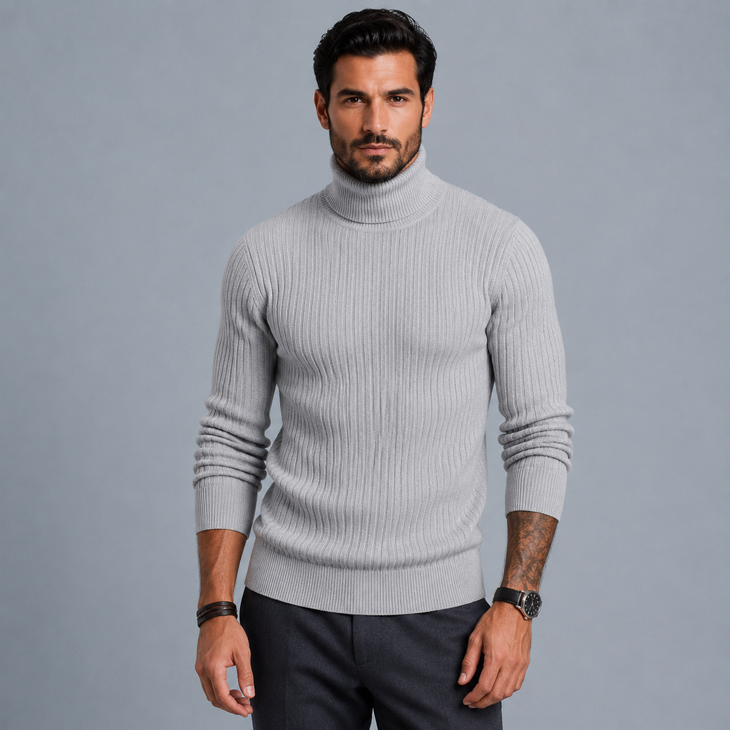 Men's Slim Fit Heavyweight Turtleneck Jumper Black Canvas