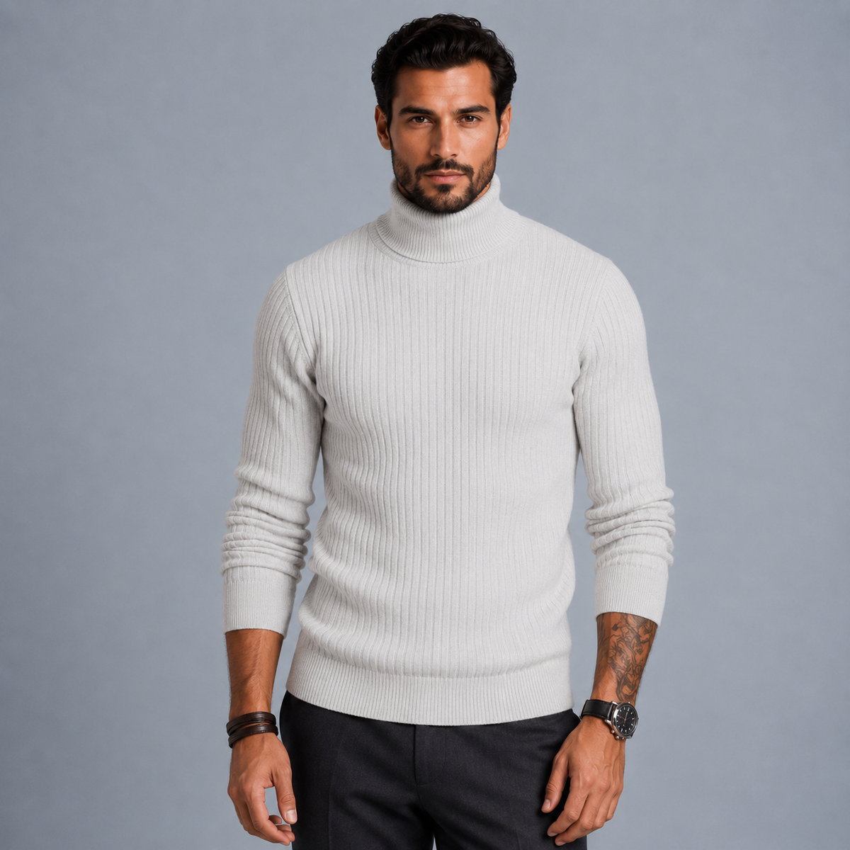 Men's Slim Fit Heavyweight Turtleneck Jumper Black Canvas
