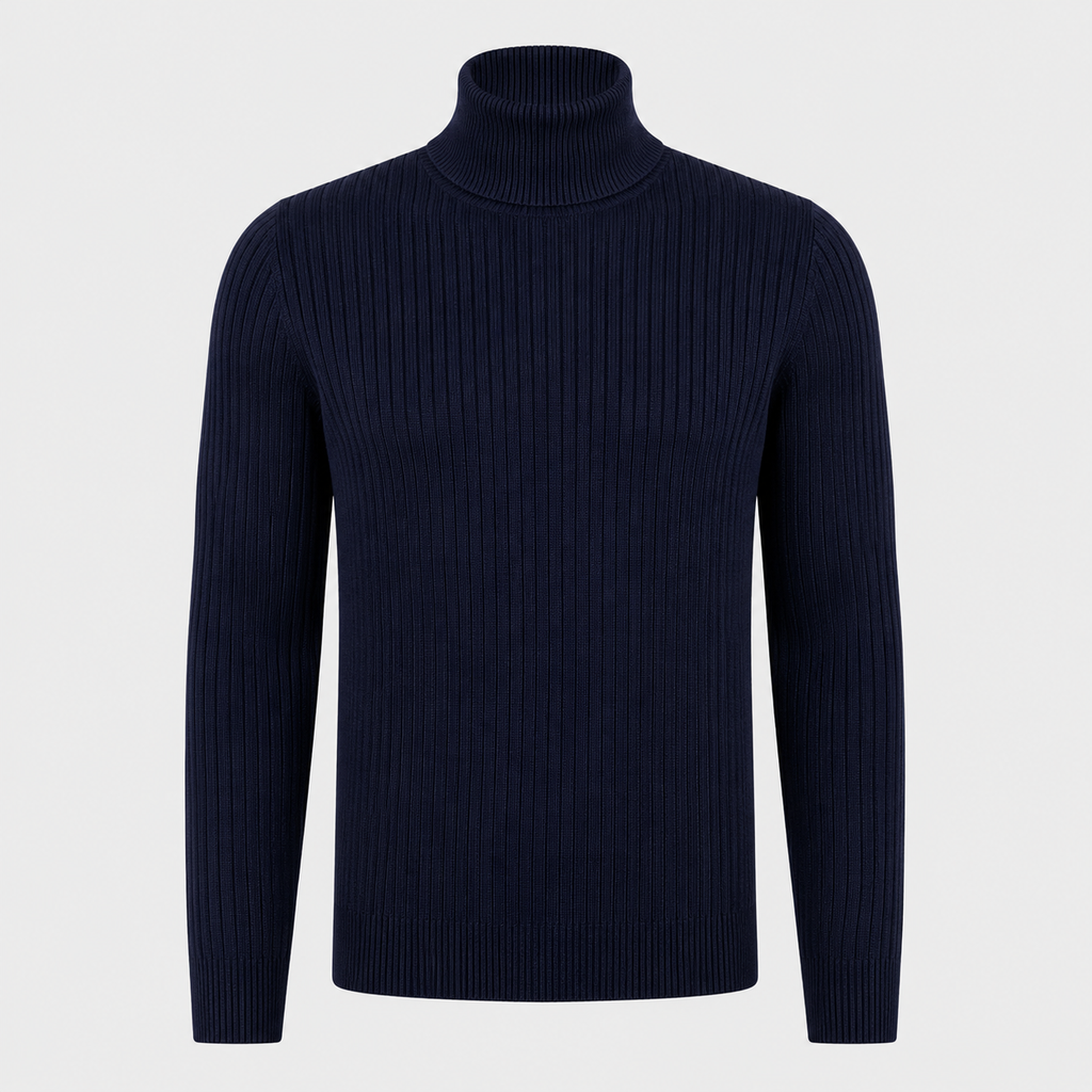 Men's Slim Fit Heavyweight Turtleneck Jumper Black Canvas