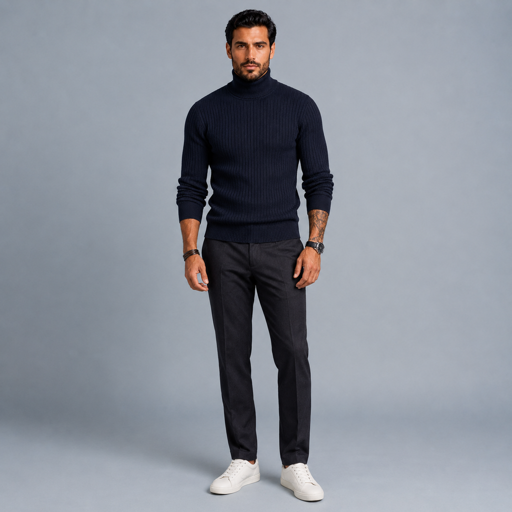 Men's Slim Fit Heavyweight Turtleneck Jumper Black Canvas