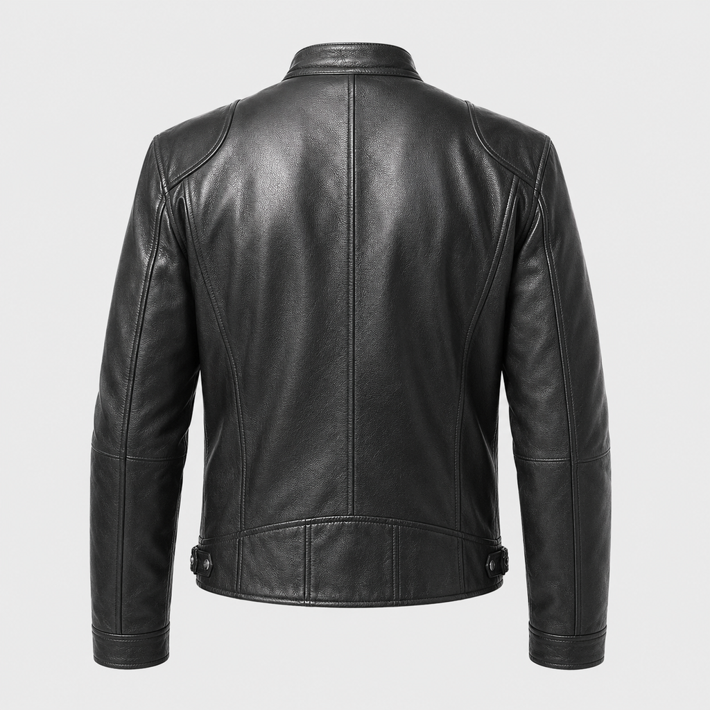 Men's Slim Fit Lapel PU Leather Jacket Black Canvas