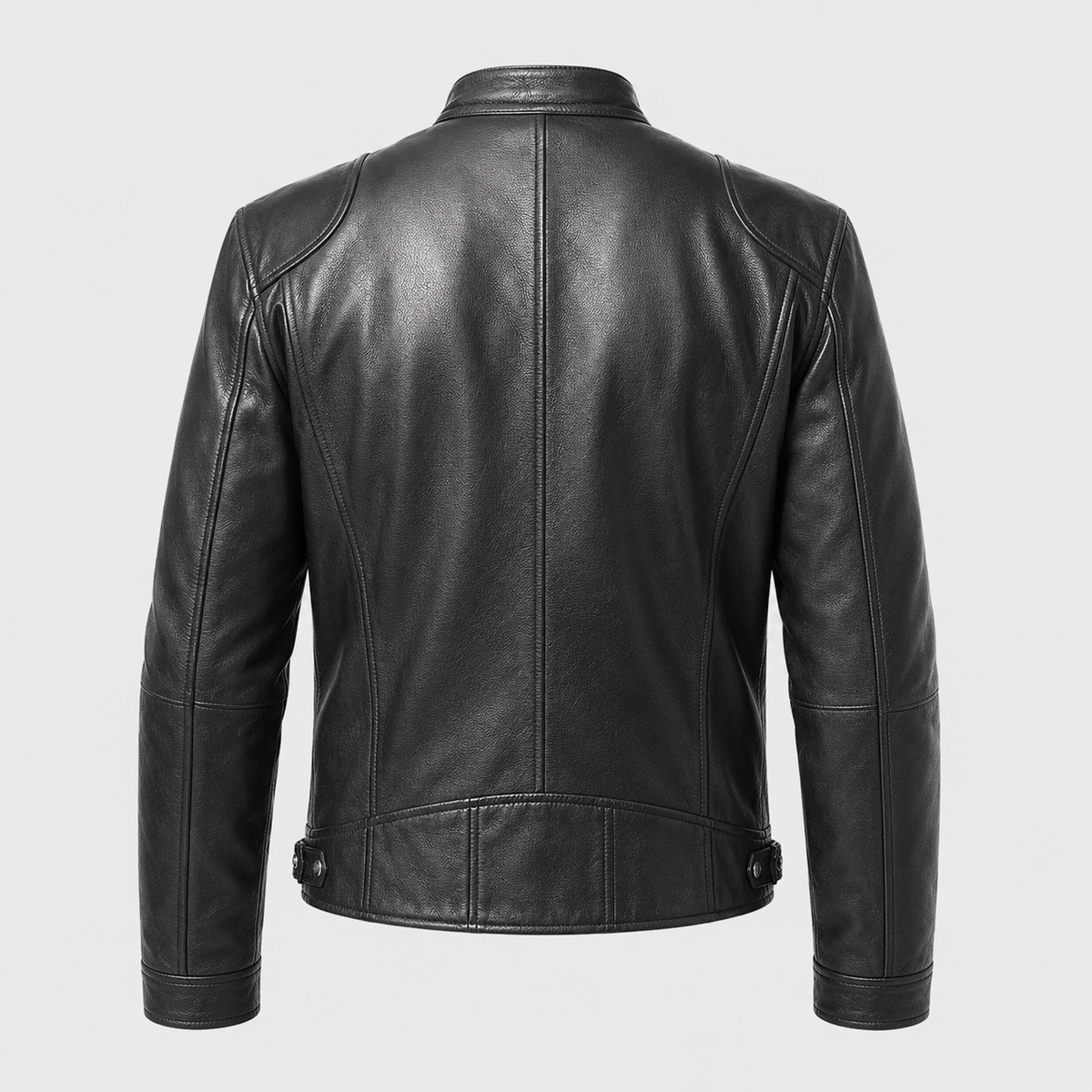 Men's Slim Fit Lapel PU Leather Jacket Black Canvas