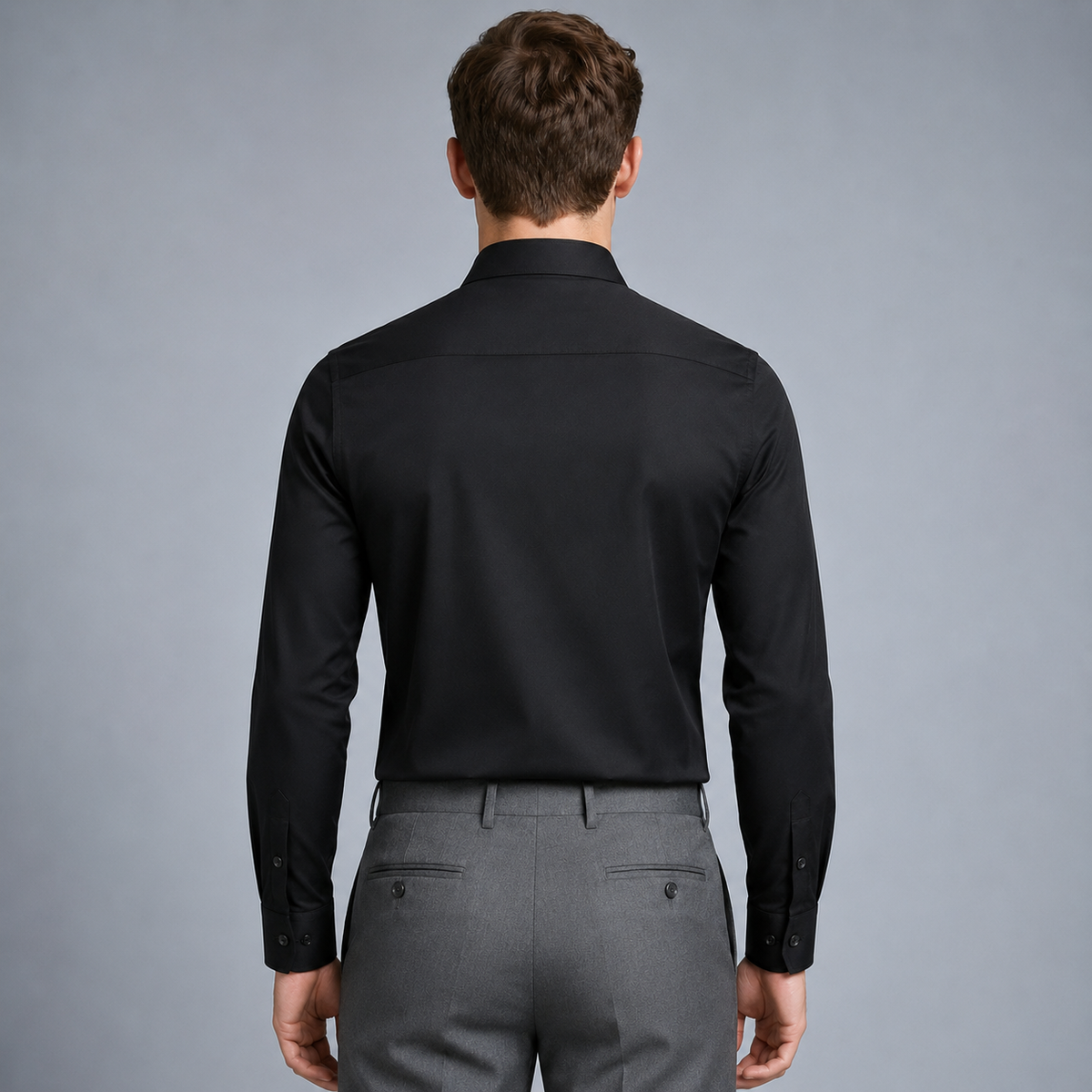 Men's Slim Fit Long Sleeve Black Shirt Black Canvas